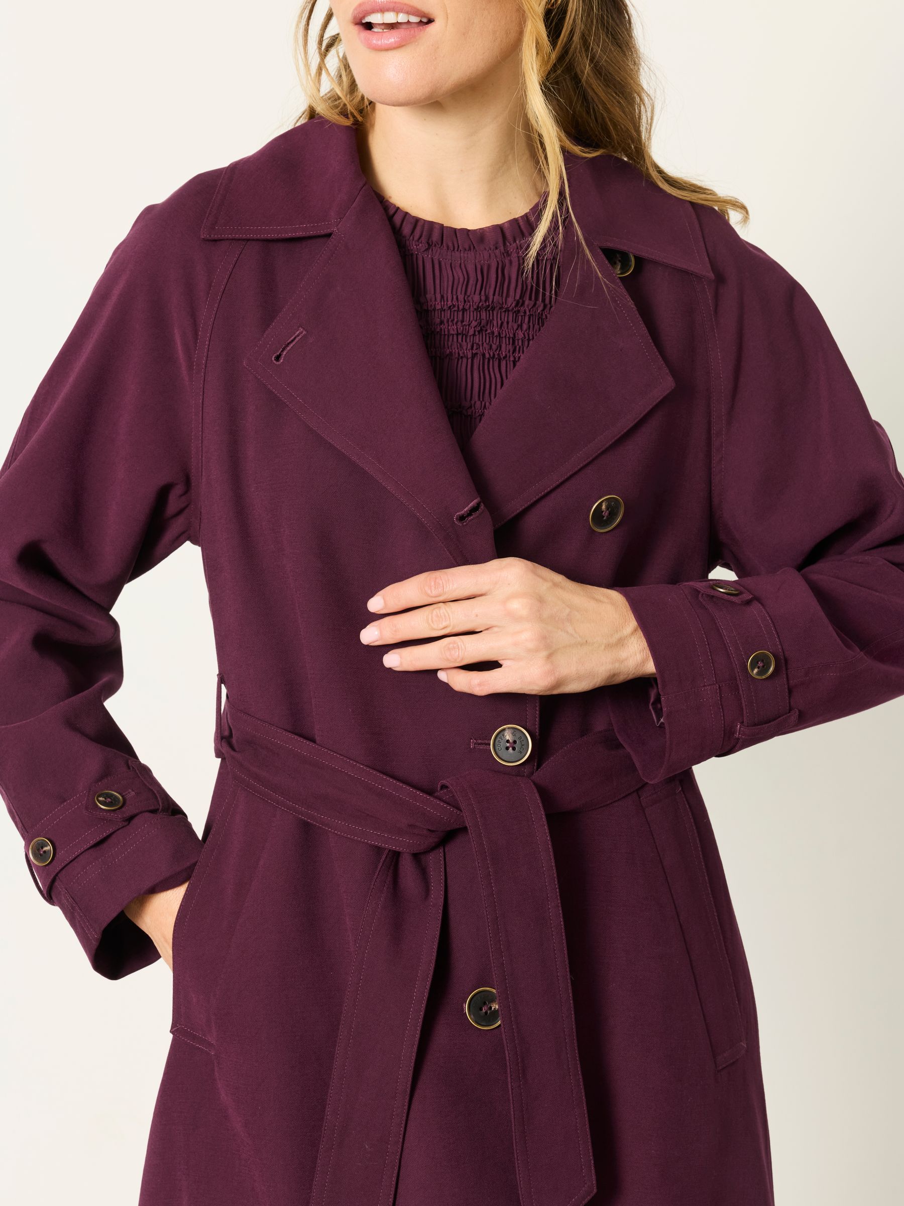 Sinead Wine Petite Longline Trench Coat - Image 3 of 7