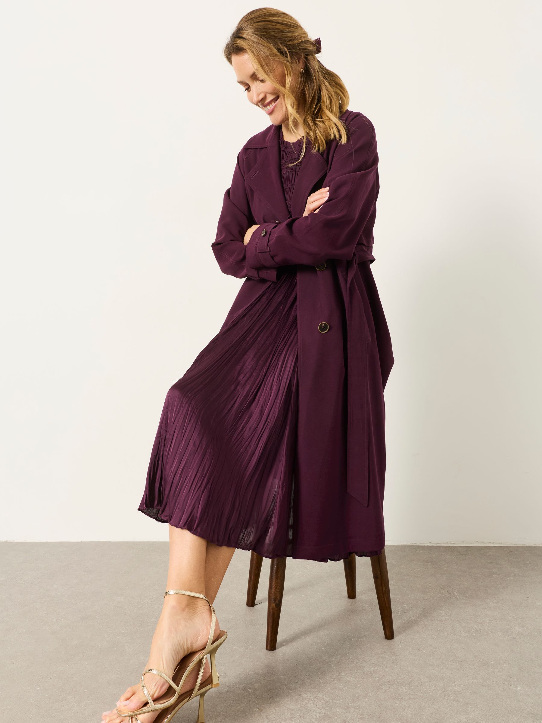 Sinead Wine Petite Longline Trench Coat - Image 6 of 7