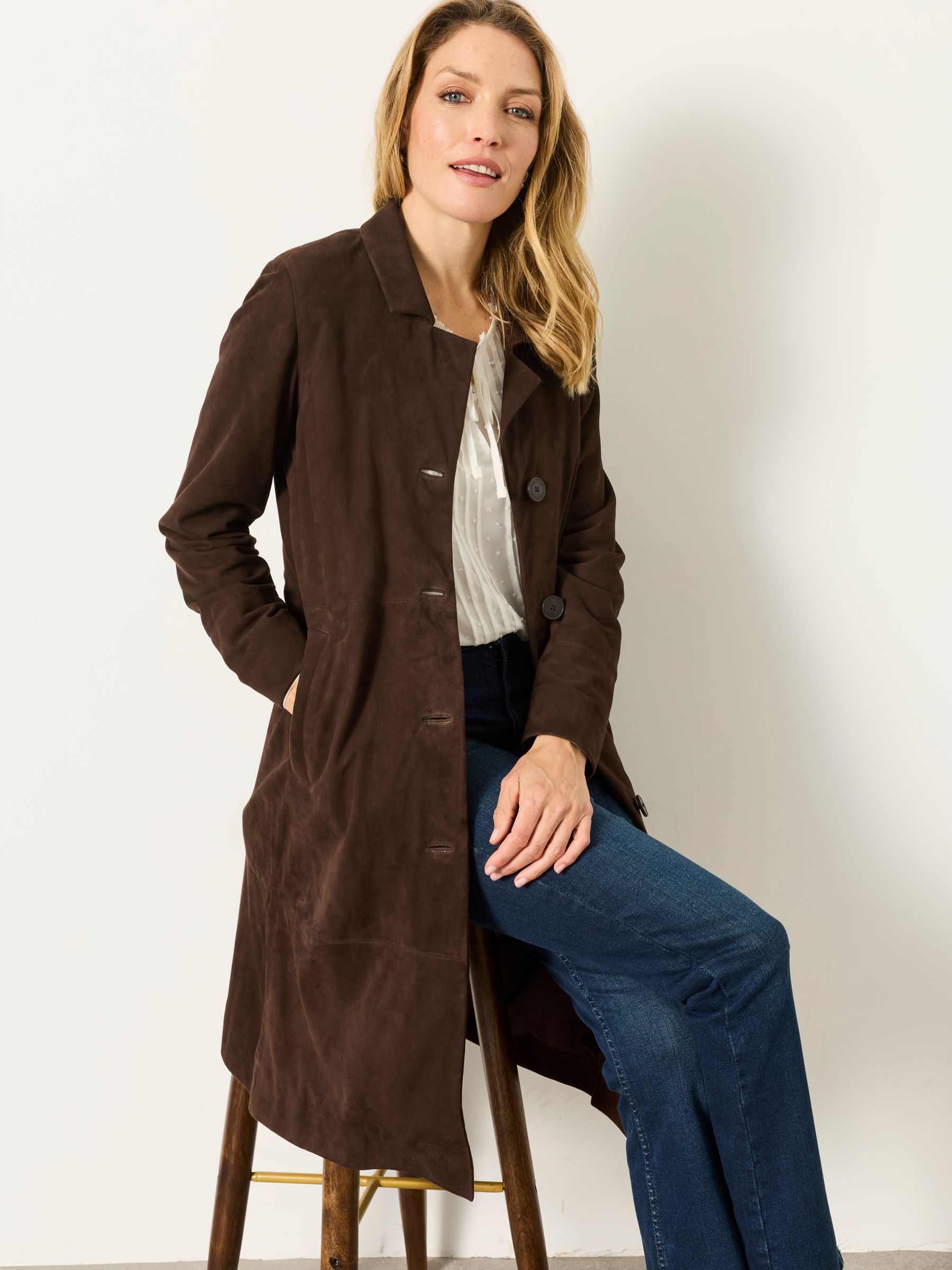 Chocolate Brown Lauren Long Suede Jacket - Image 2 of 6 Chocolate Brown Lauren Long Suede Jacket - Image 2 of 6