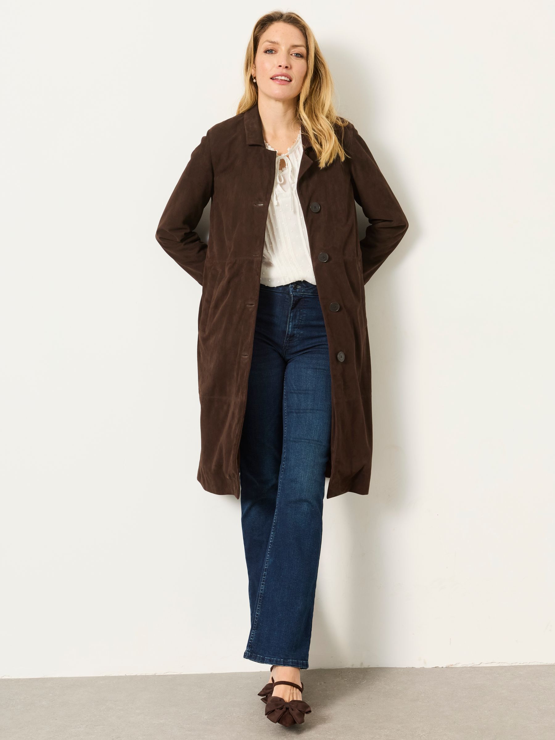 Chocolate Brown Lauren Long Suede Jacket - Image 5 of 6