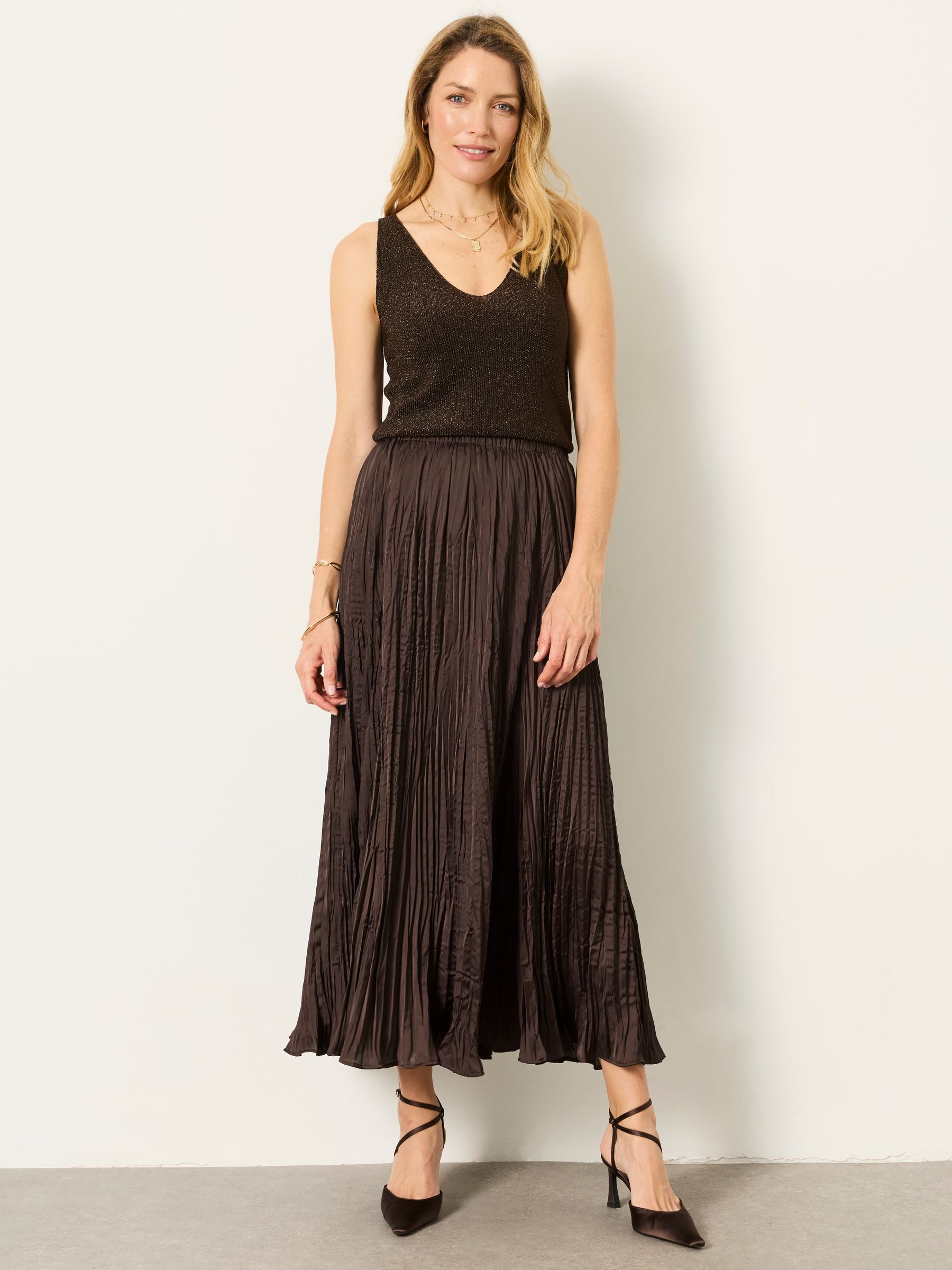 Coco Chocolate Brown Pleated Midi Skirt - Image 4 of 6