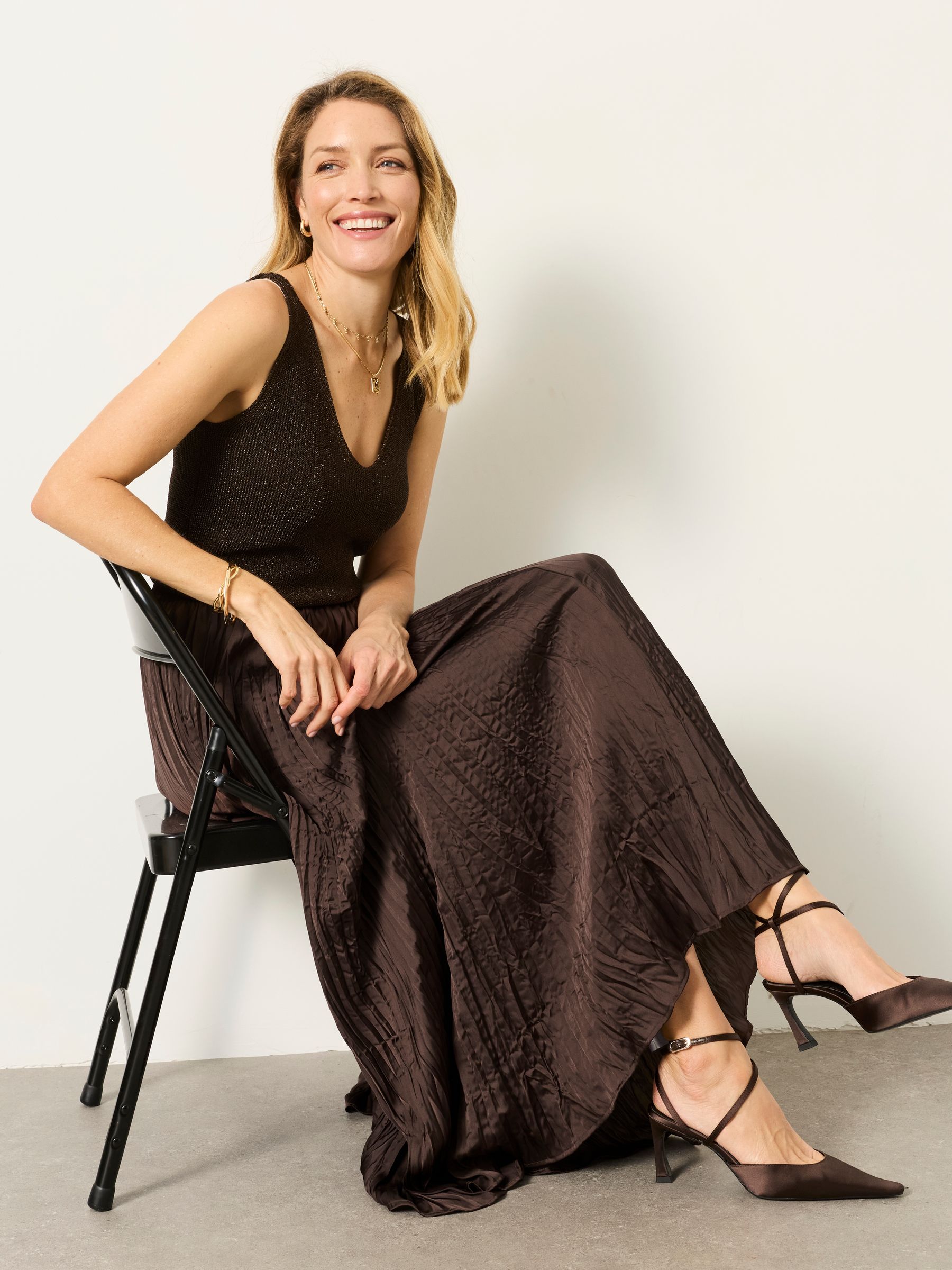 Coco Chocolate Brown Pleated Midi Skirt - Image 5 of 6
