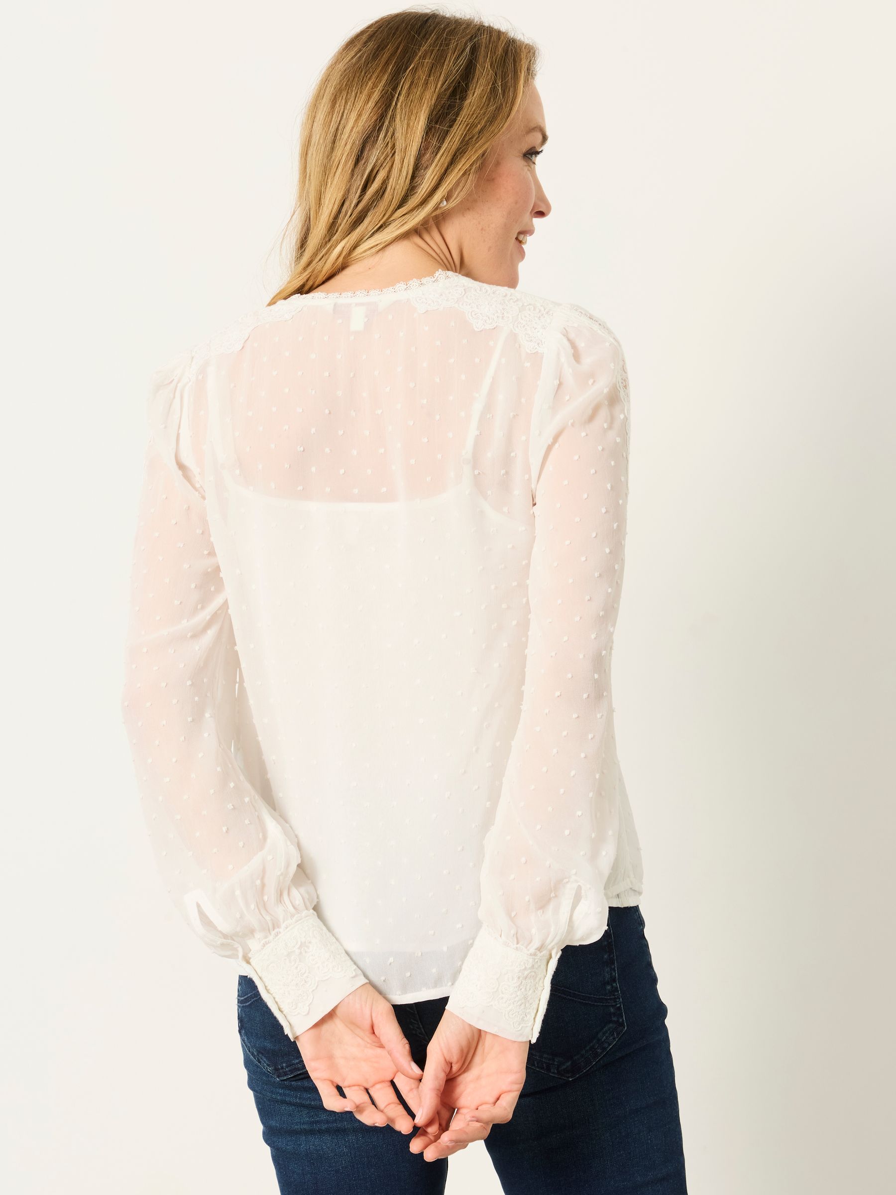 Florence Ivory Sheer Dobby Lace Trim Blouse - Image 2 of 5