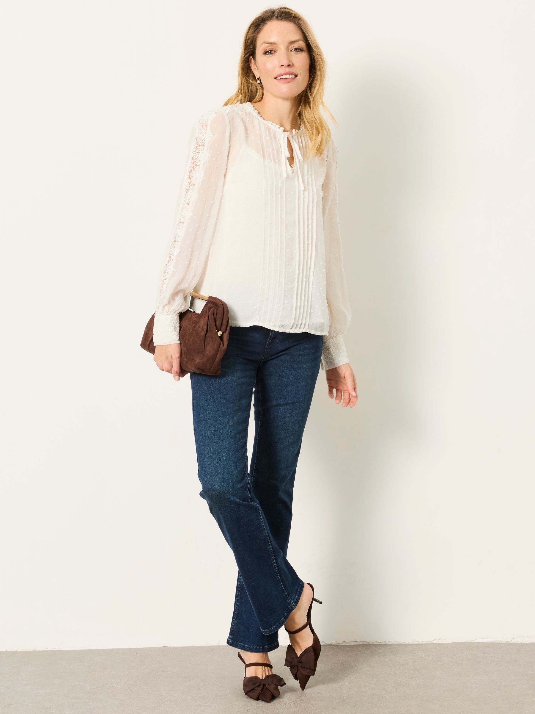 Florence Ivory Sheer Dobby Lace Trim Blouse - Image 3 of 5