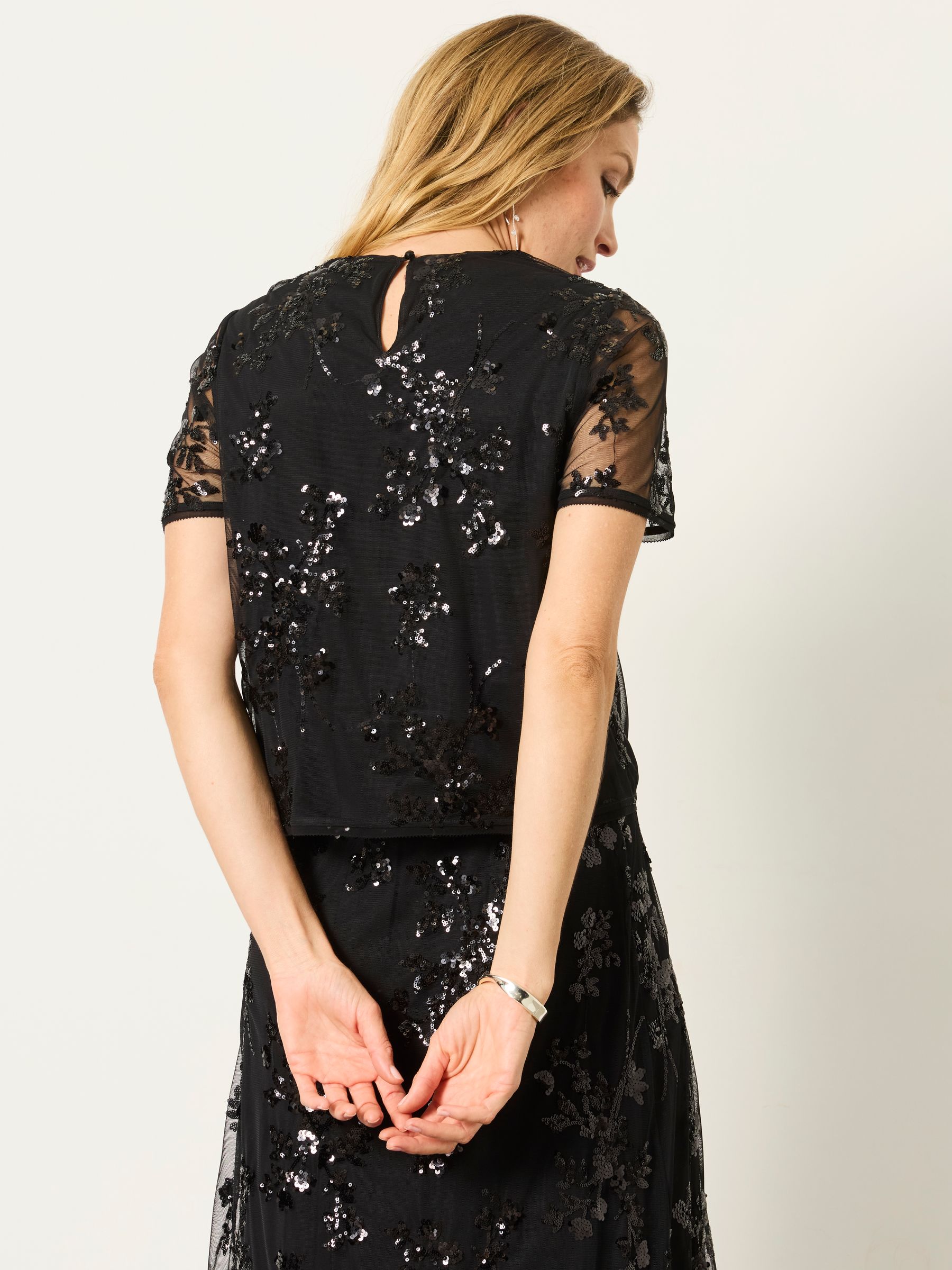 Black Cora Sequin Short Sleeve Top - Image 3 of 6