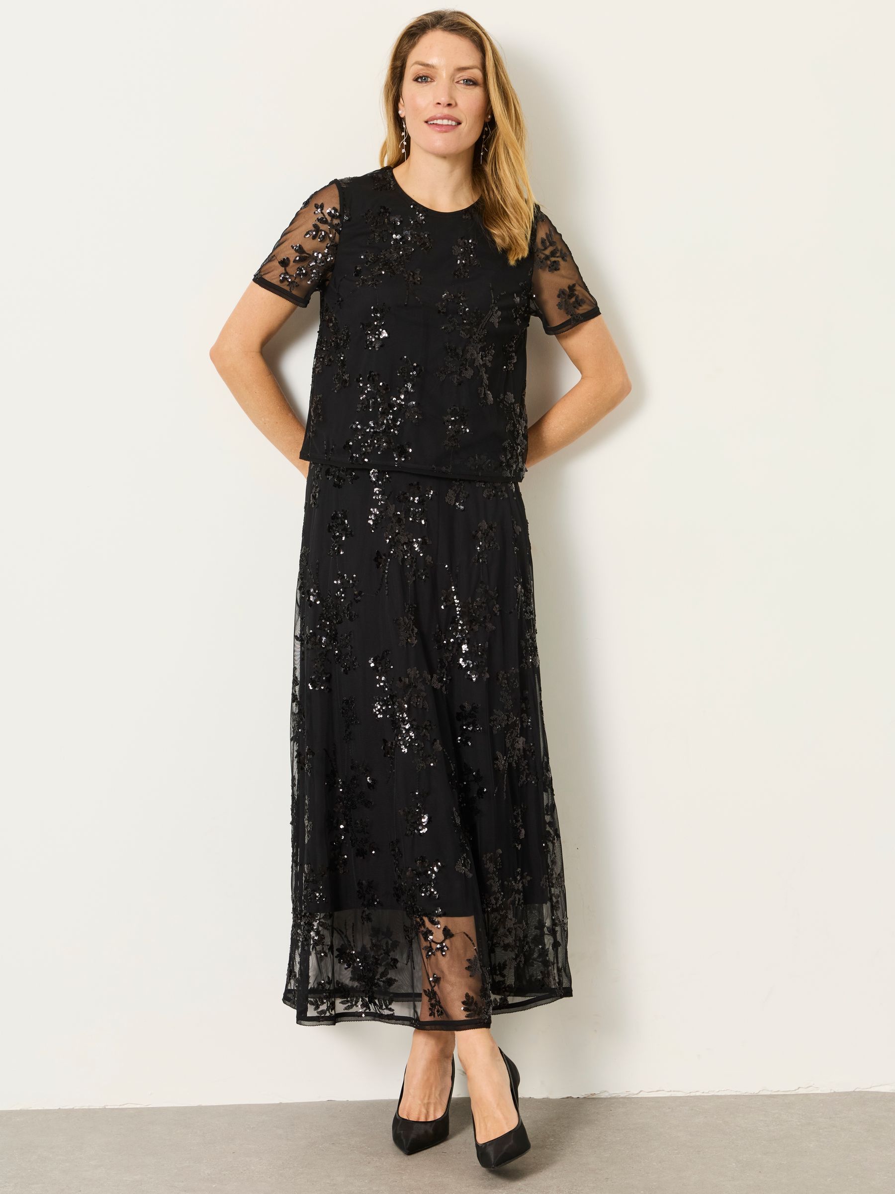 Black Cora Sequin Short Sleeve Top - Image 5 of 6