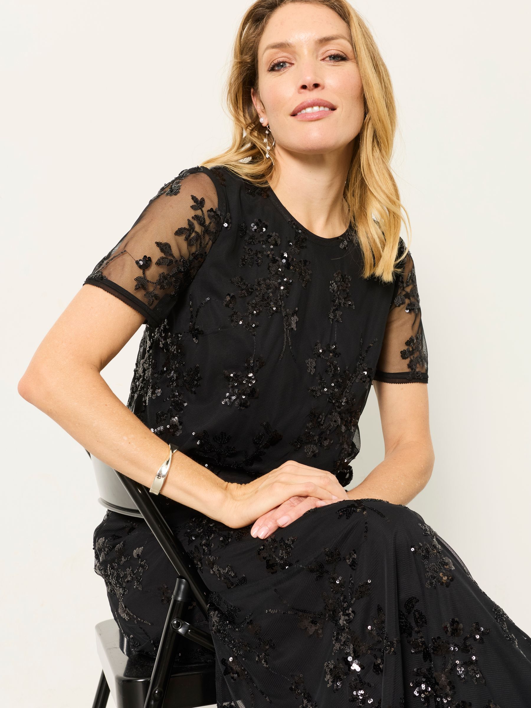 Black Cora Sequin Short Sleeve Top - Image 6 of 6