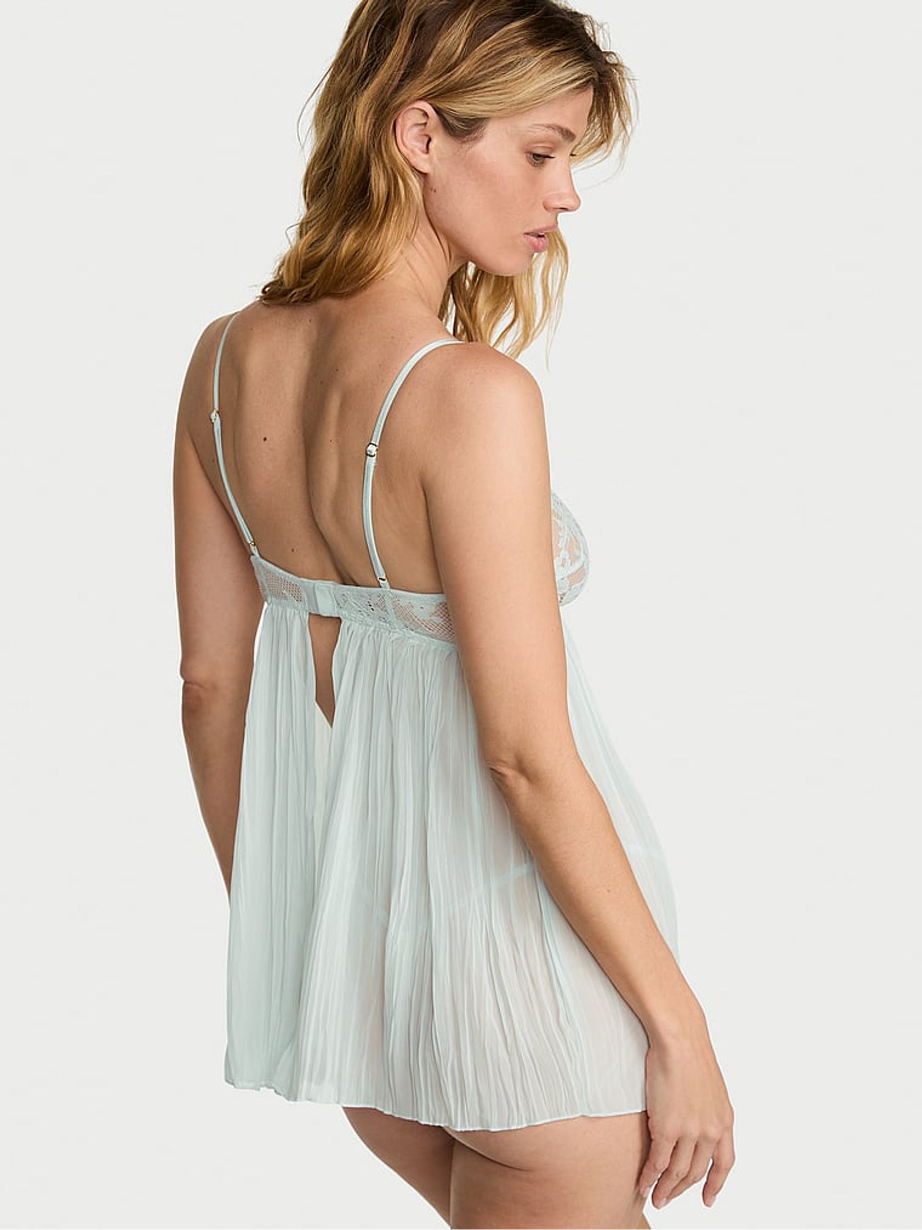 Bliss Blue Lace Pleated Babydoll Set - Image 2 of 2