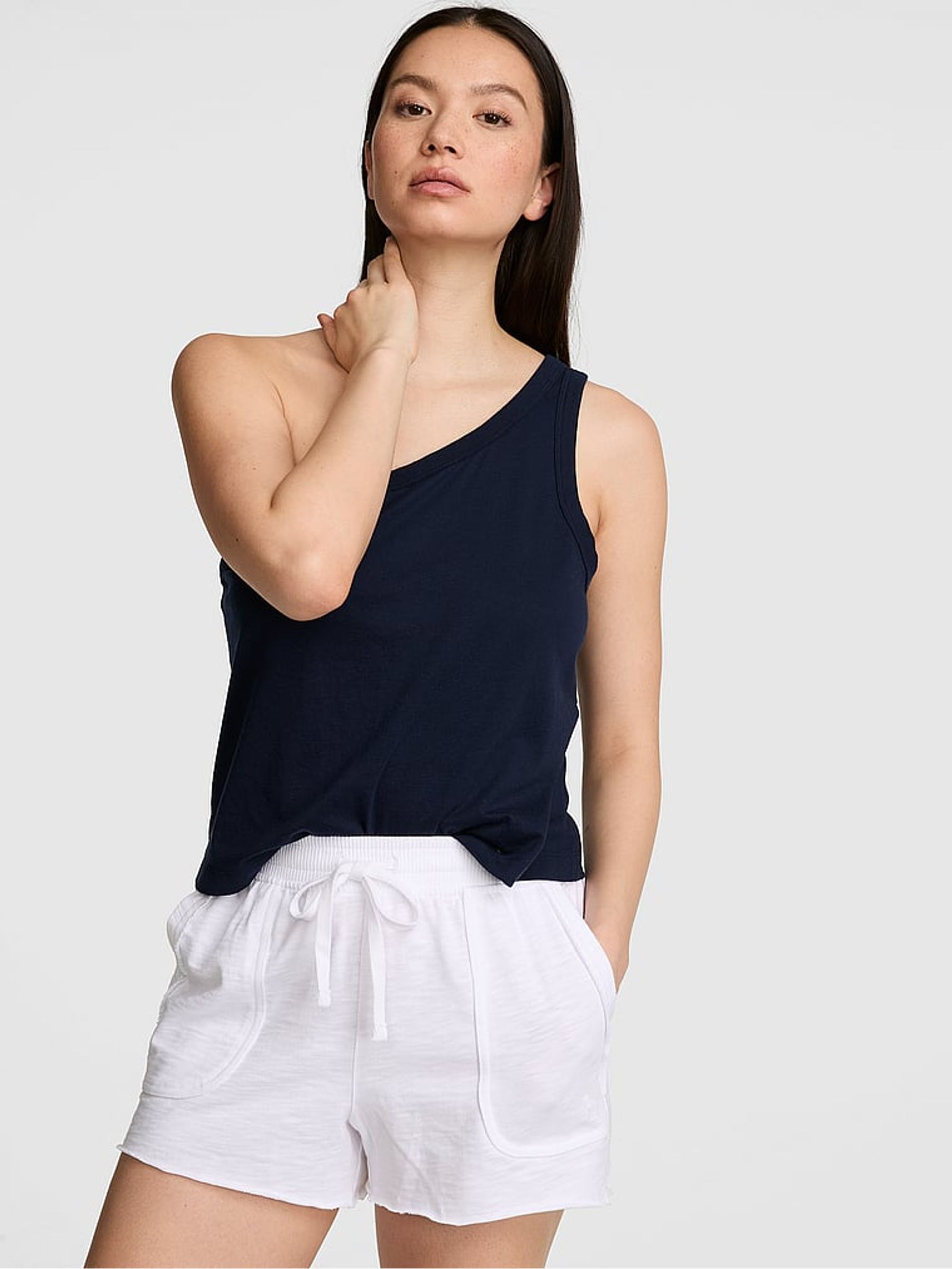 Noir Navy Blue Jersey One Shoulder Top - Image 1 of 2