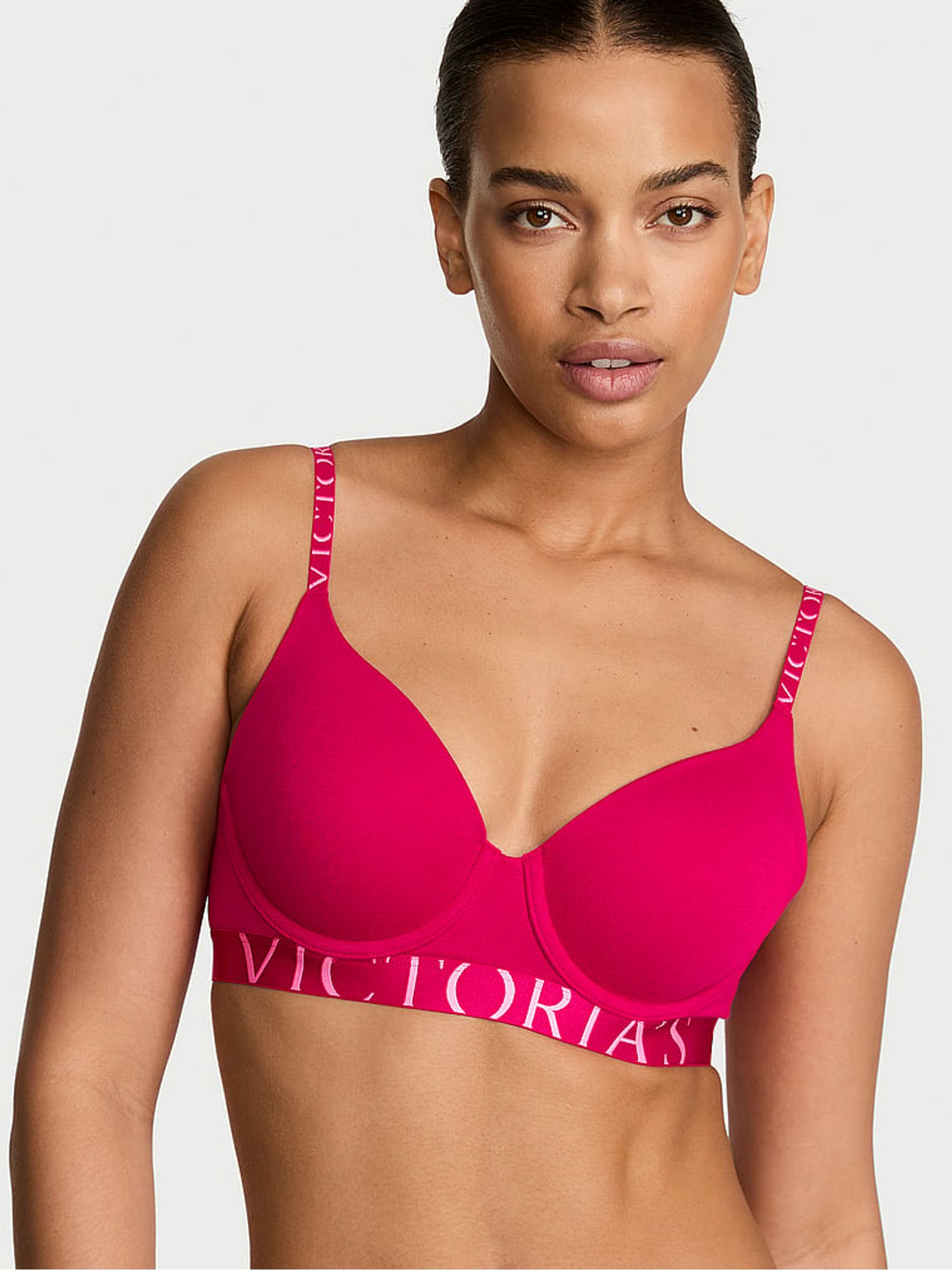 Vibrant Fuchsia Pink Lightly Lined Full Cup Cotton Exploded Logo Bra - Image 1 of 2