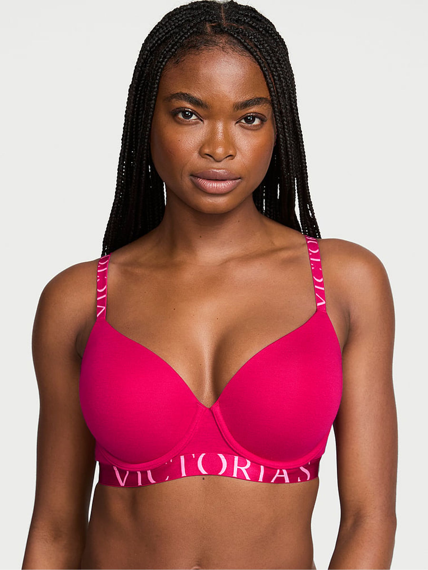 Vibrant Fuchsia Pink Lightly Lined Demi Cotton Exploded Logo Bra - Image 1 of 2