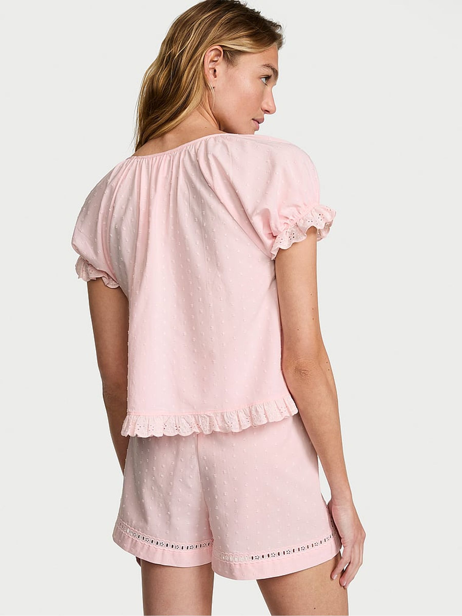 Angel Pink Polka Dot Puff Sleeve Short Pyjama Set - Image 3 of 3