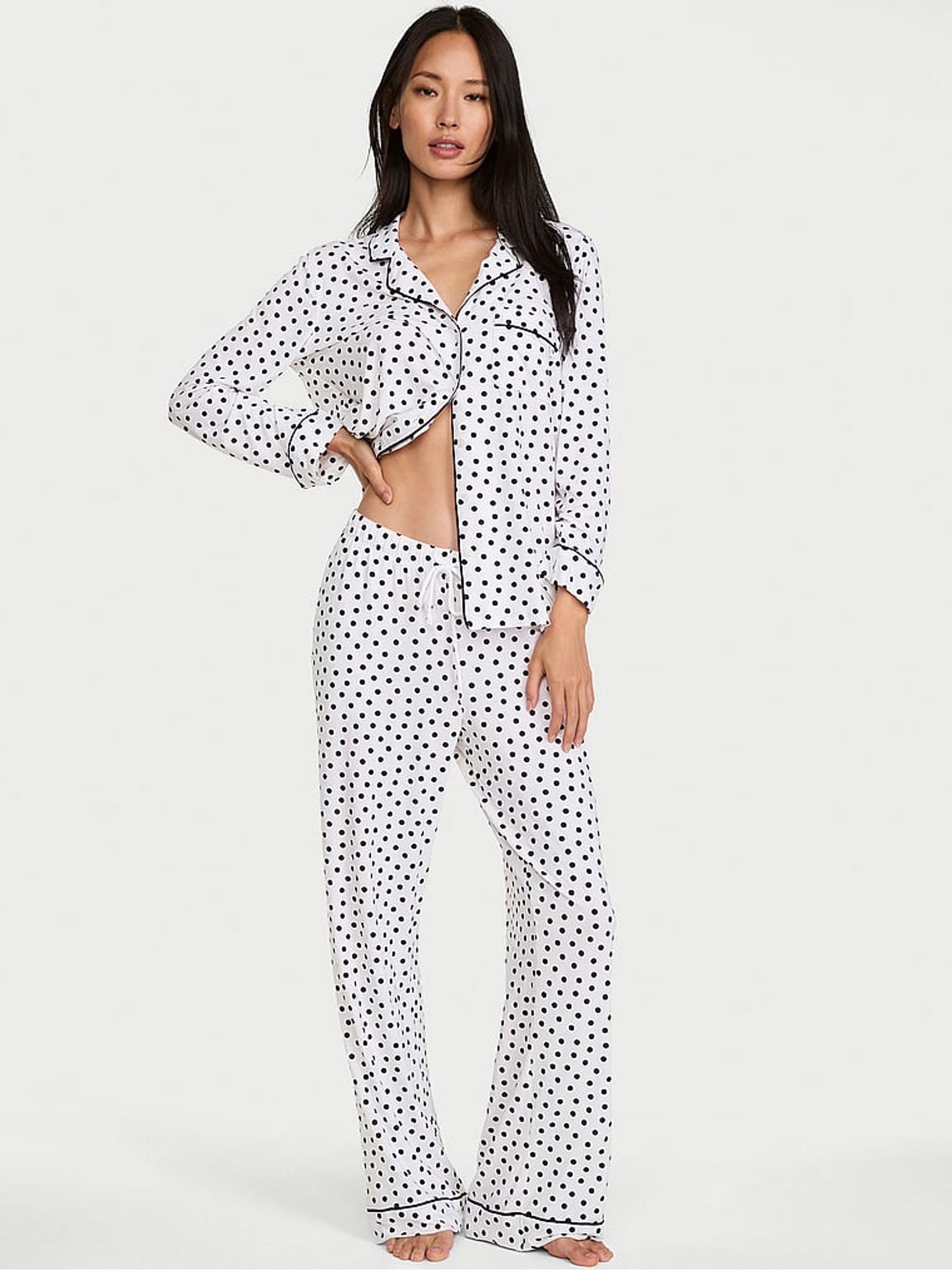 Coconut White Polks Dots Modal Long Pyjamas Set - Image 2 of 4