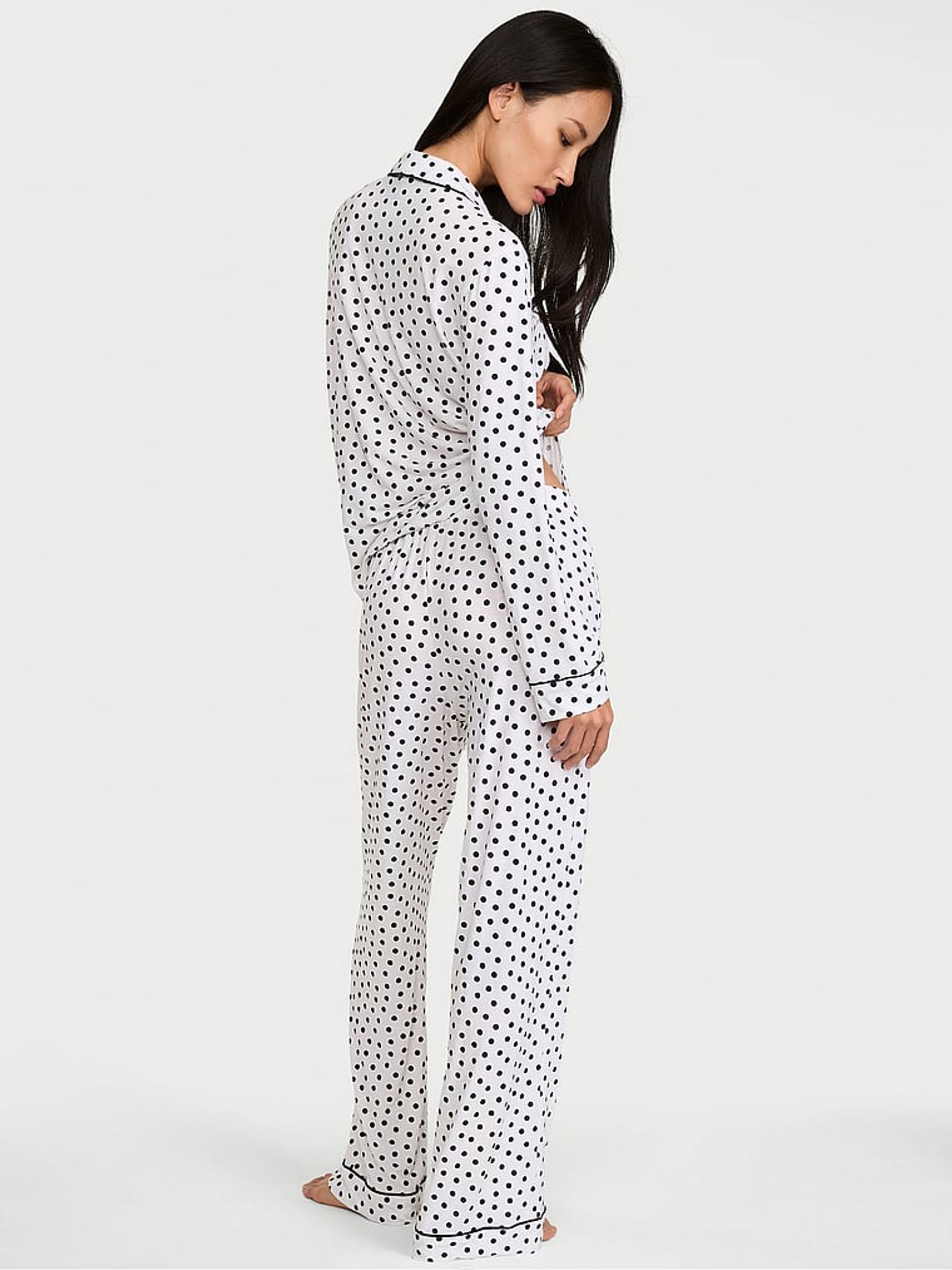 Coconut White Polks Dots Modal Long Pyjamas Set - Image 3 of 4
