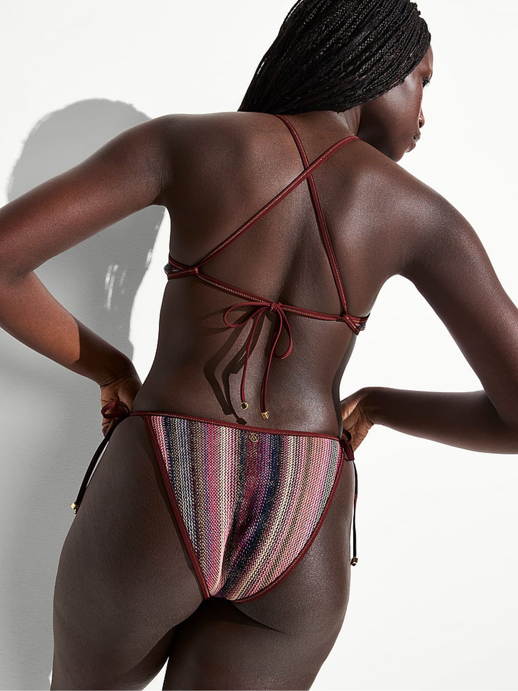 Dark Chili Brown Stripe Triangle Knit Bikini Top - Image 2 of 2