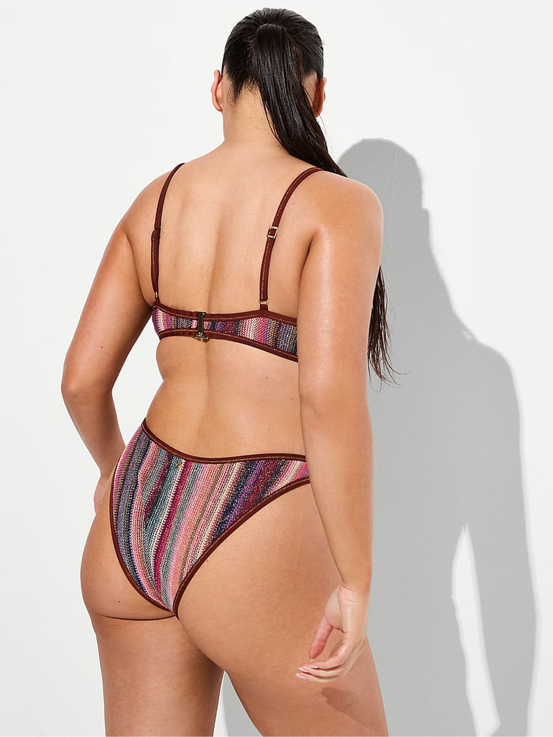 Dark Chili Brown Stripe Balcony Knit Bikini Top - Image 2 of 2