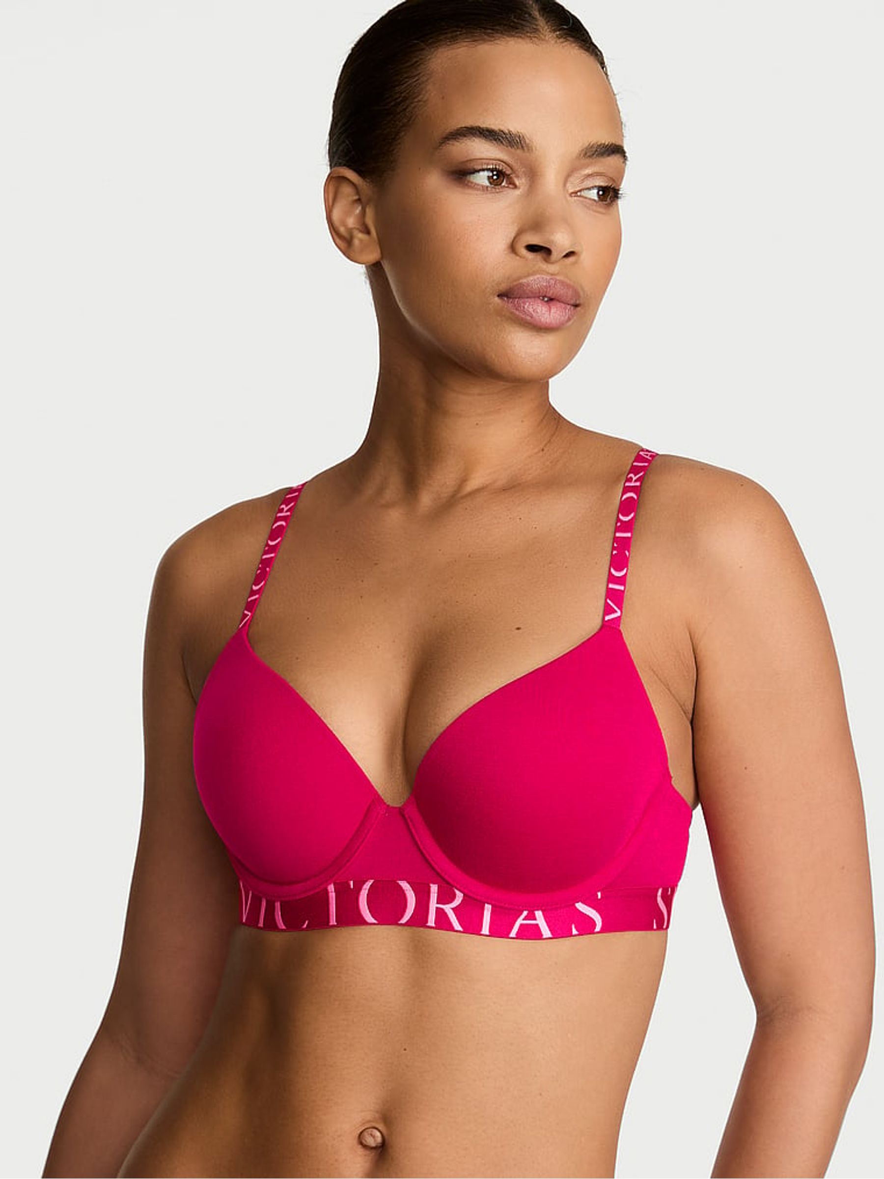 Vibrant Fuchsia Pink Full Cup Push Up Cotton Exploded Logo Bra - Image 1 of 3