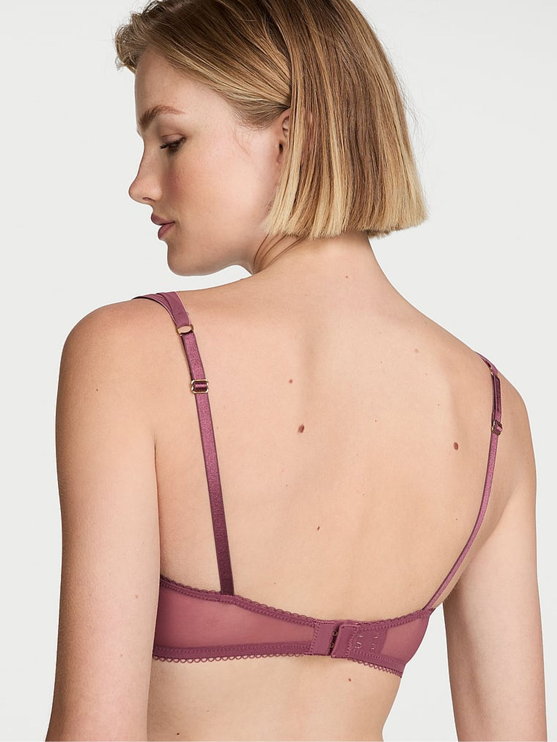 Morning Rose Pink Unlined Balcony Lace Mesh Trim Bra - Image 2 of 2