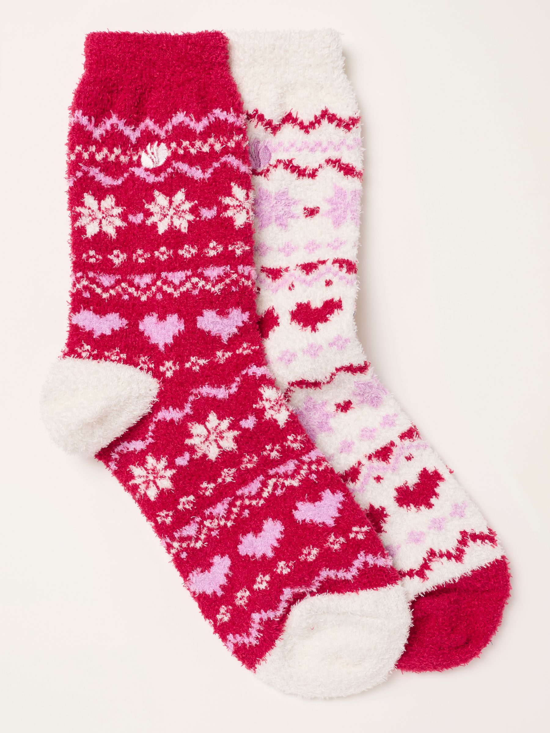 2 Pack Red/White Fairisle Fluffy Socks - Image 1 of 2