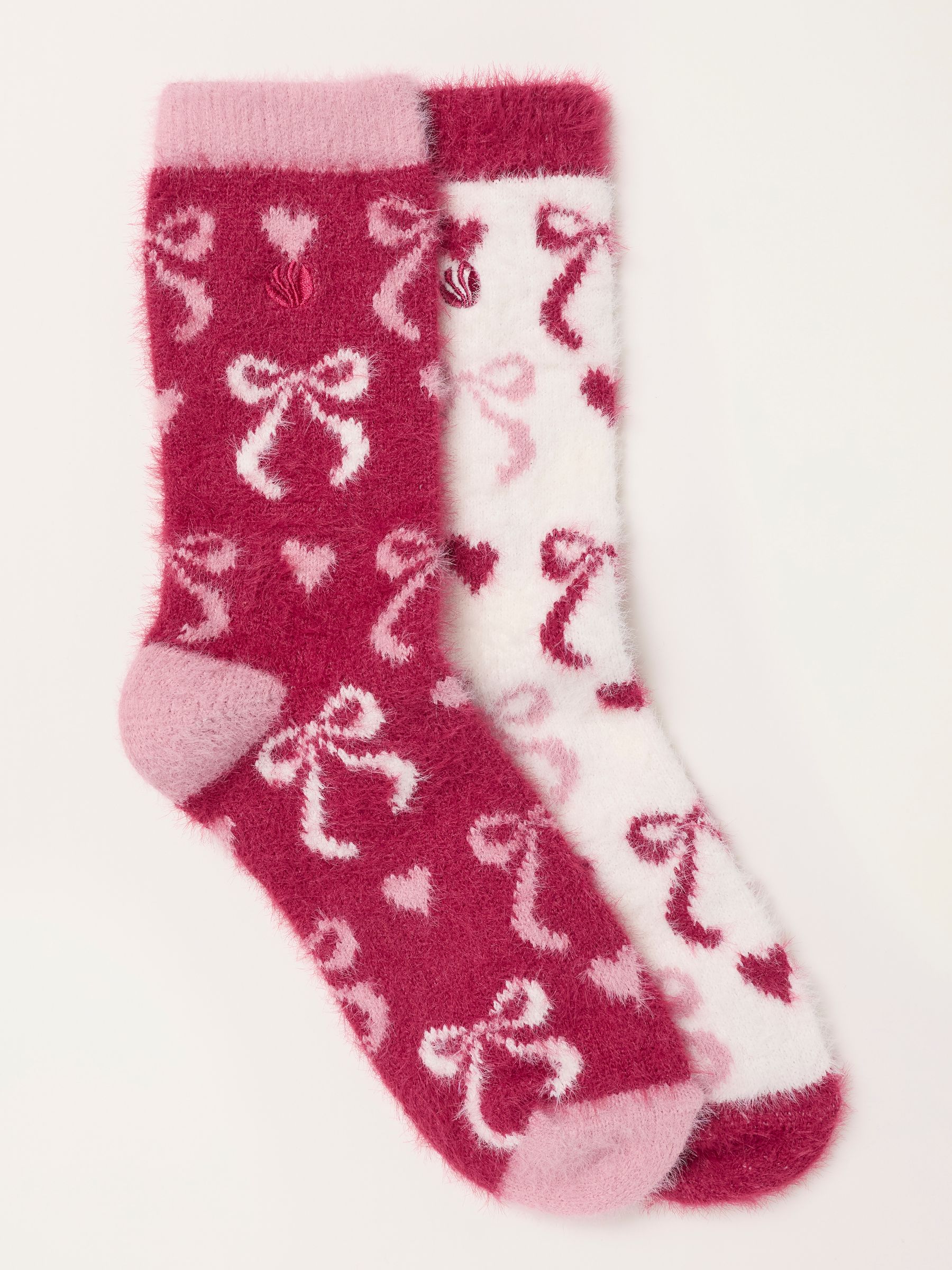 Ivory 2 Pairs Fluffy Bow Socks - Image 1 of 2