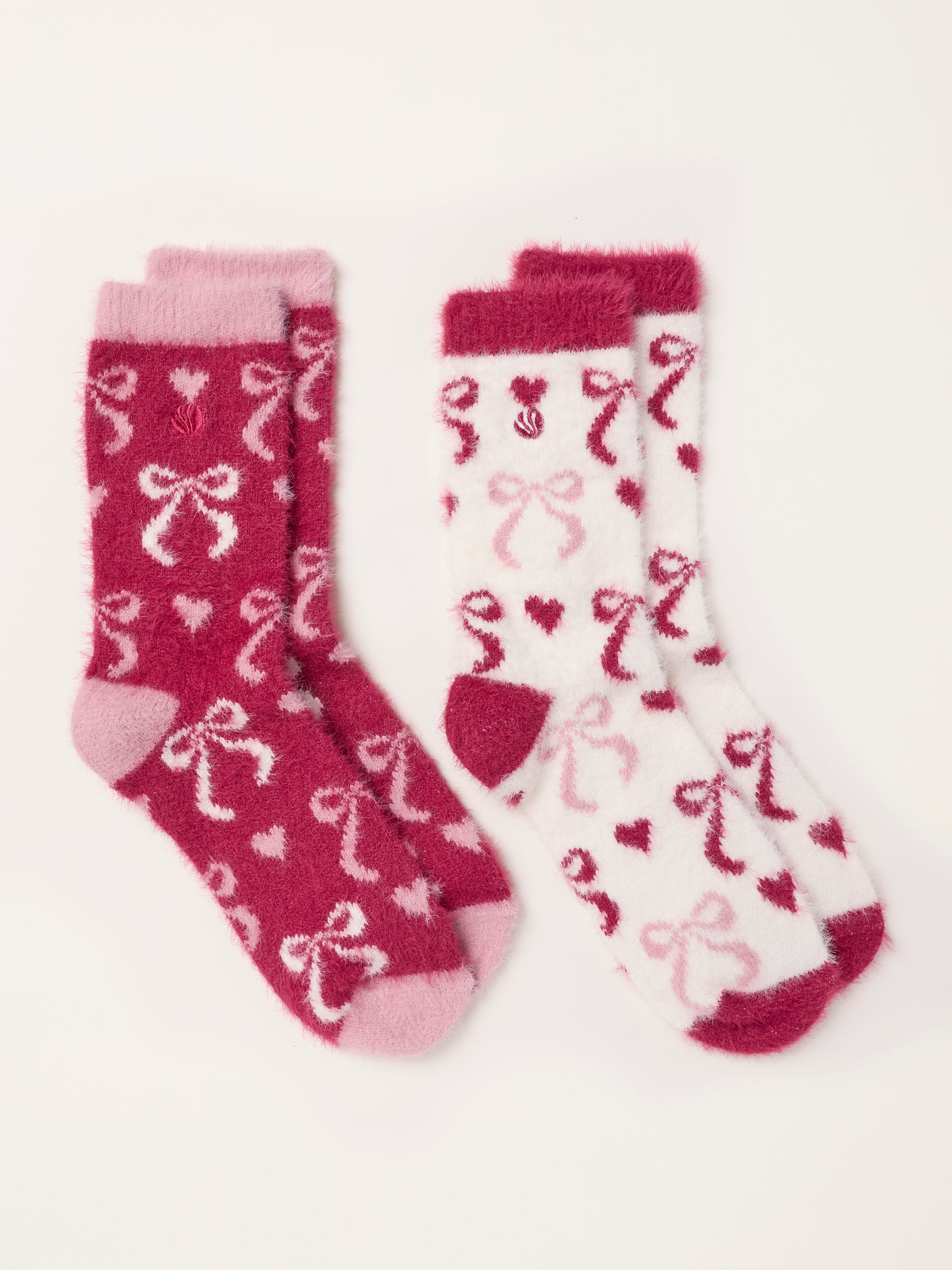 Ivory 2 Pairs Fluffy Bow Socks - Image 2 of 2
