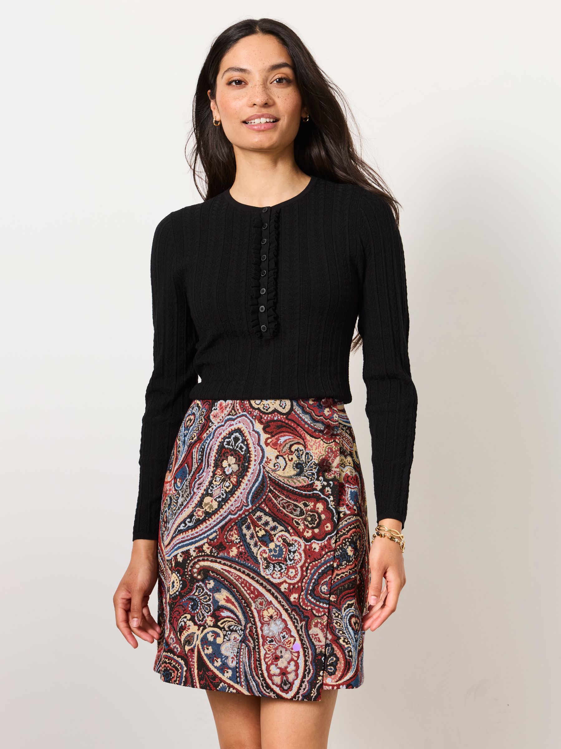 Mae Black Knitted Frill Front Henley - Image 4 of 6