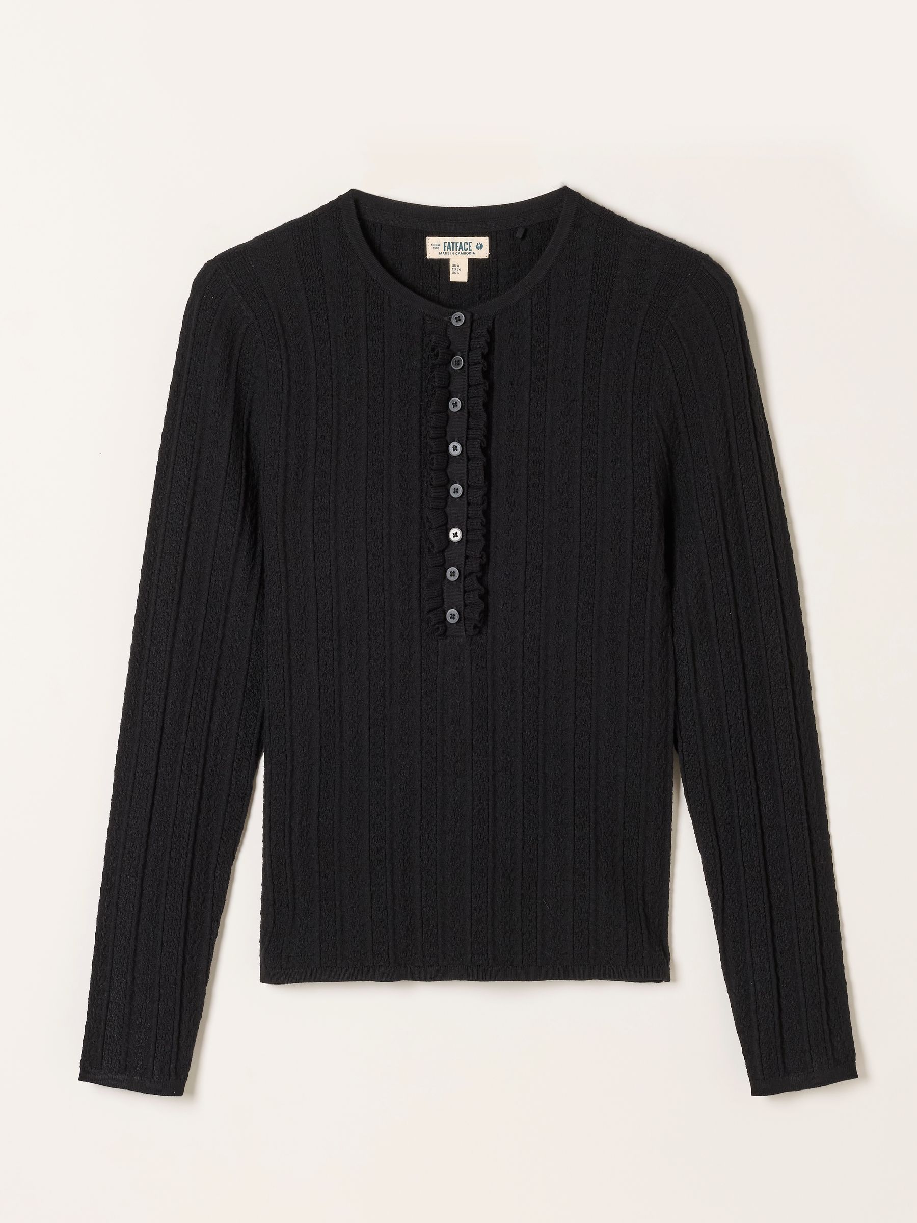 Mae Black Knitted Frill Front Henley - Image 6 of 6