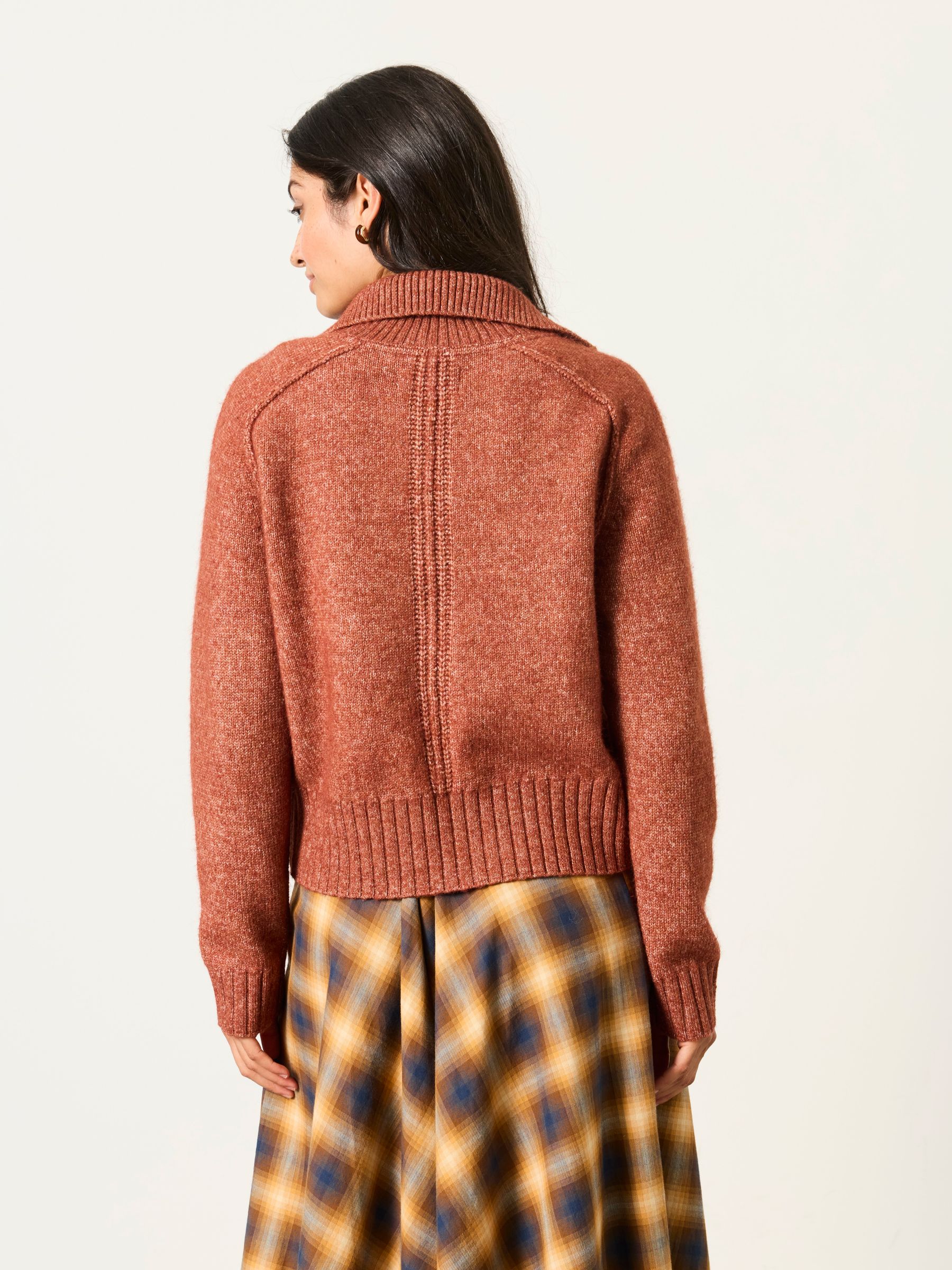 Freya Rust Brown Funnel Neck Knitted Cardigan - Image 2 of 6