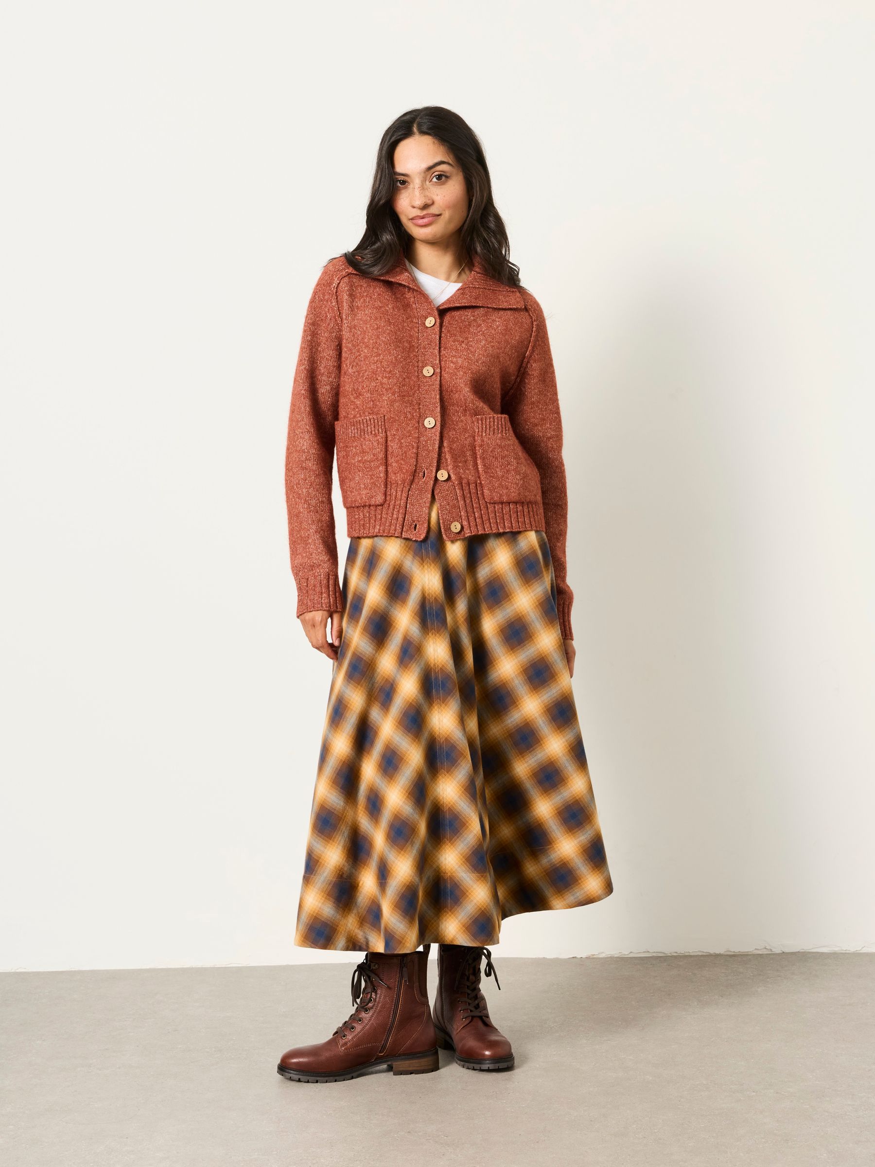 Freya Rust Brown Funnel Neck Knitted Cardigan - Image 4 of 6