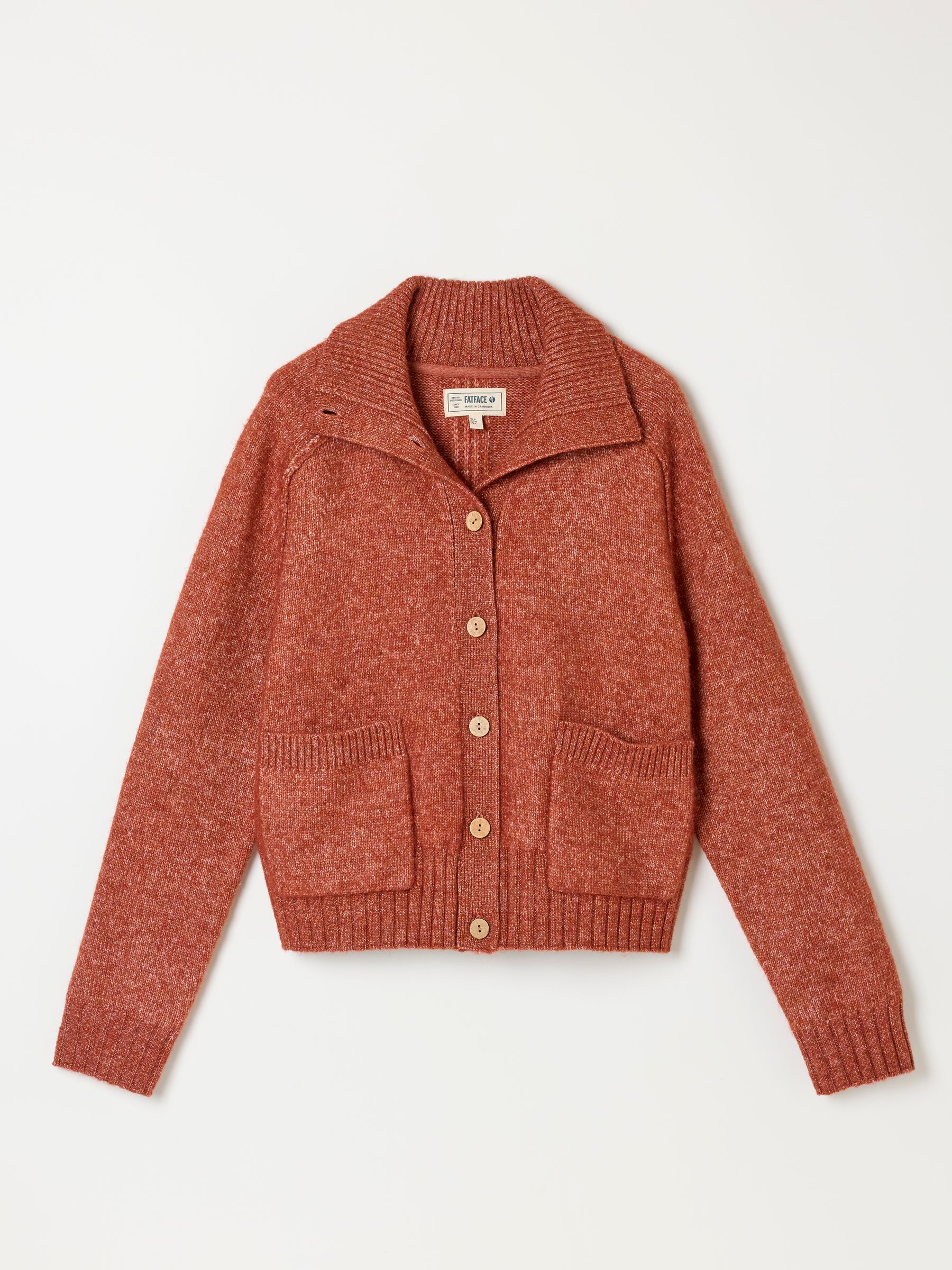 Freya Rust Brown Funnel Neck Knitted Cardigan - Image 6 of 6