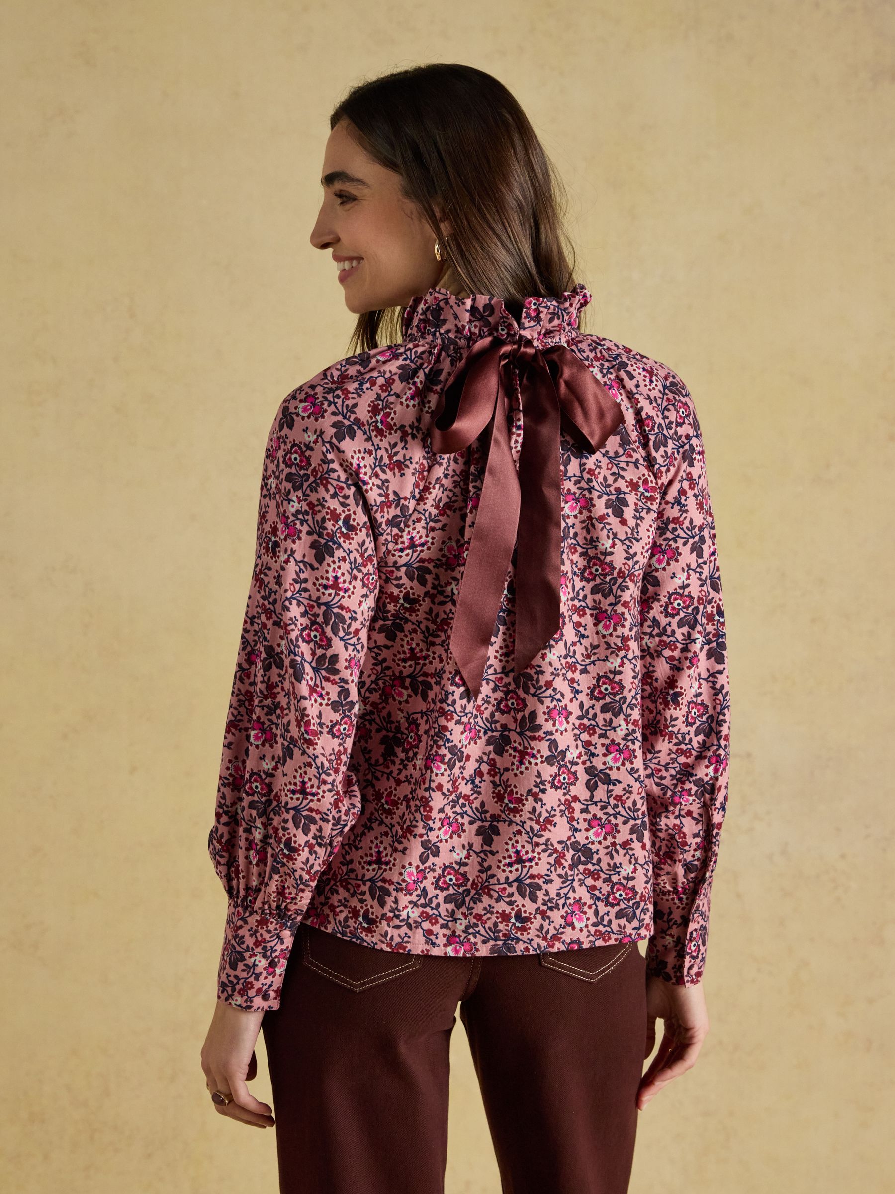 Amber Pink Floral Tie Blouse - Image 2 of 9 Amber Pink Floral Tie Blouse - Image 2 of 9