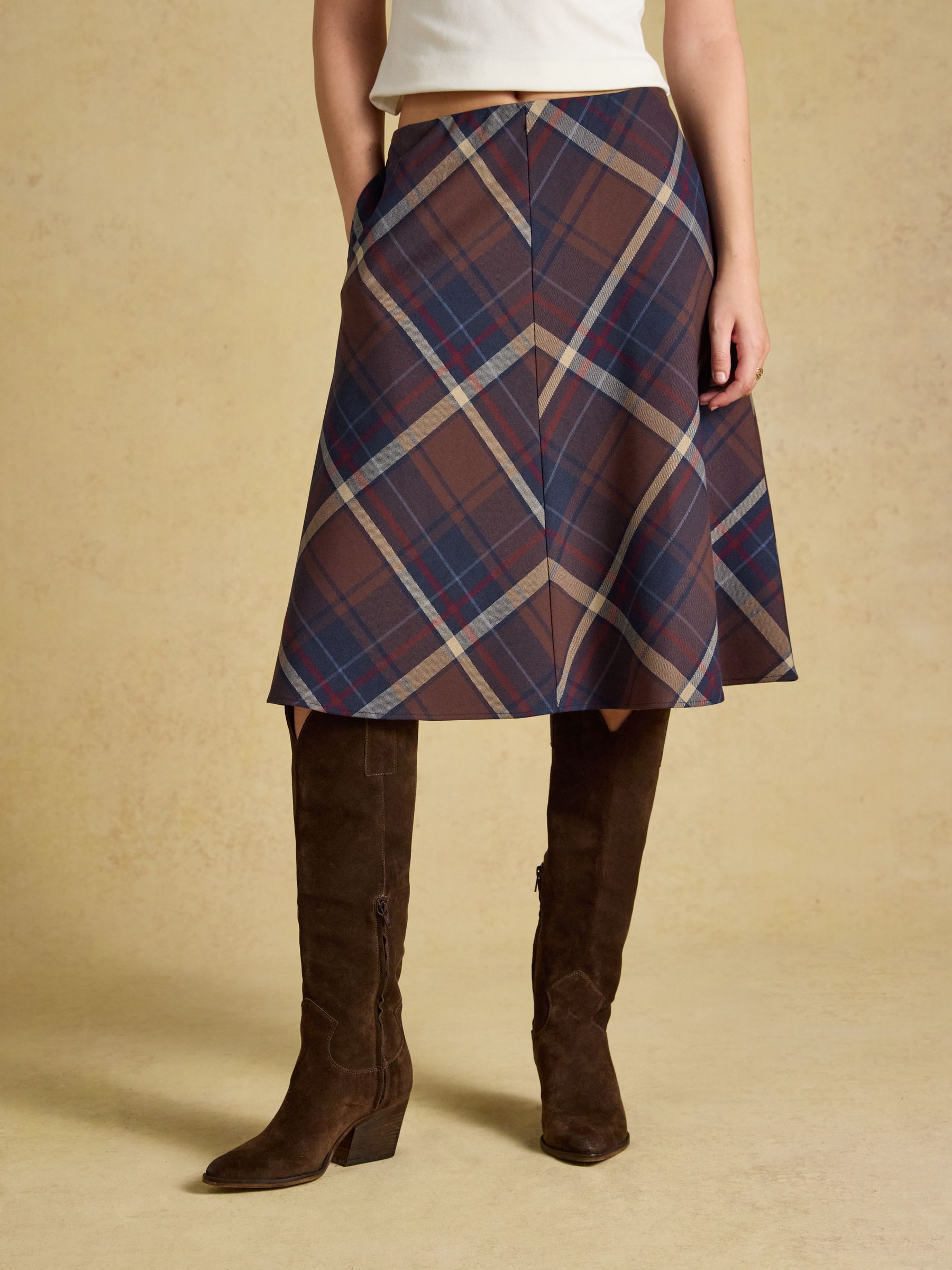 Avery Navy Check Short Panel Skirt - Image 1 of 7 Avery Navy Check Short Panel Skirt - Image 1 of 7