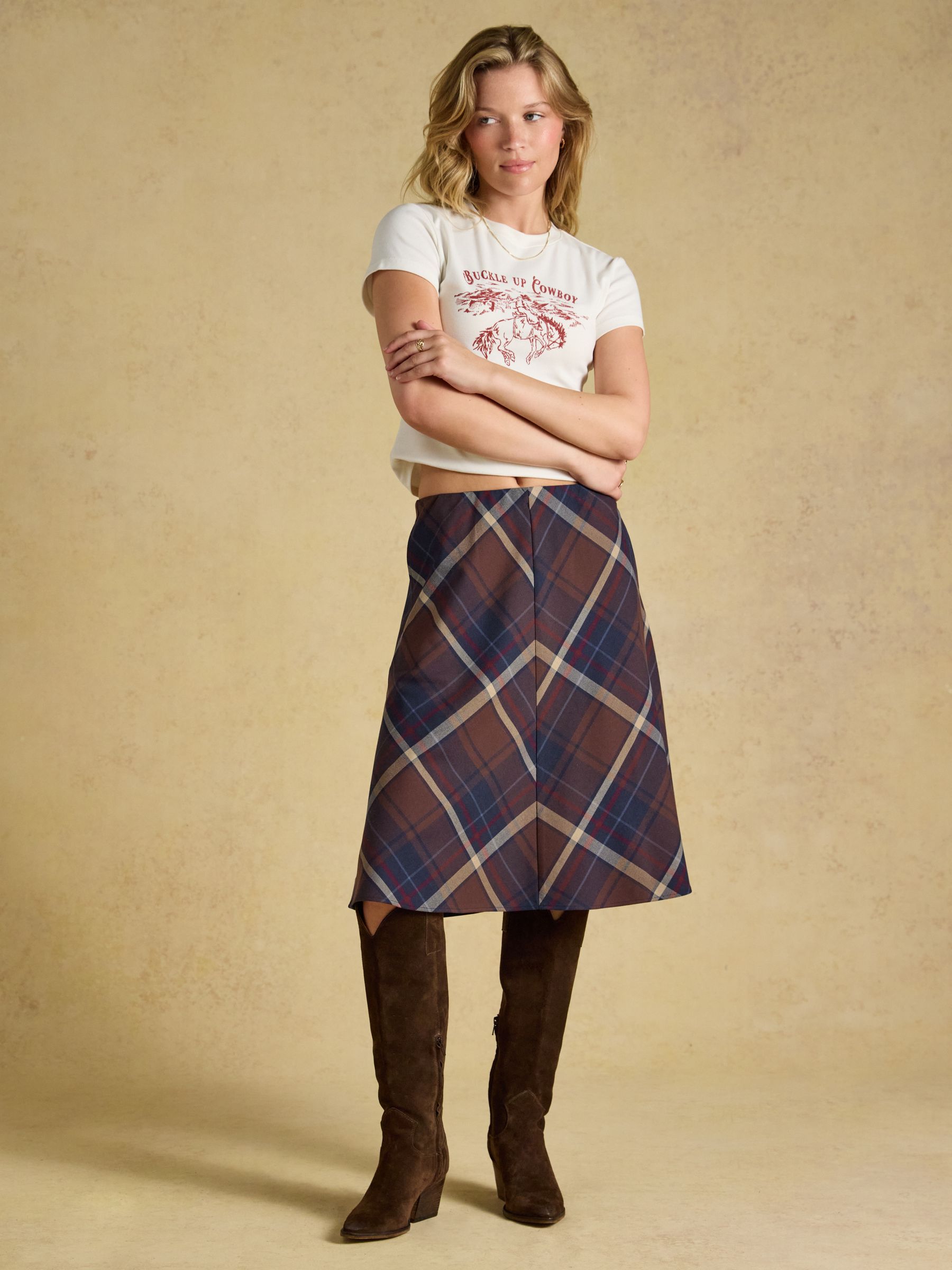 Avery Navy Check Short Panel Skirt - Image 3 of 7