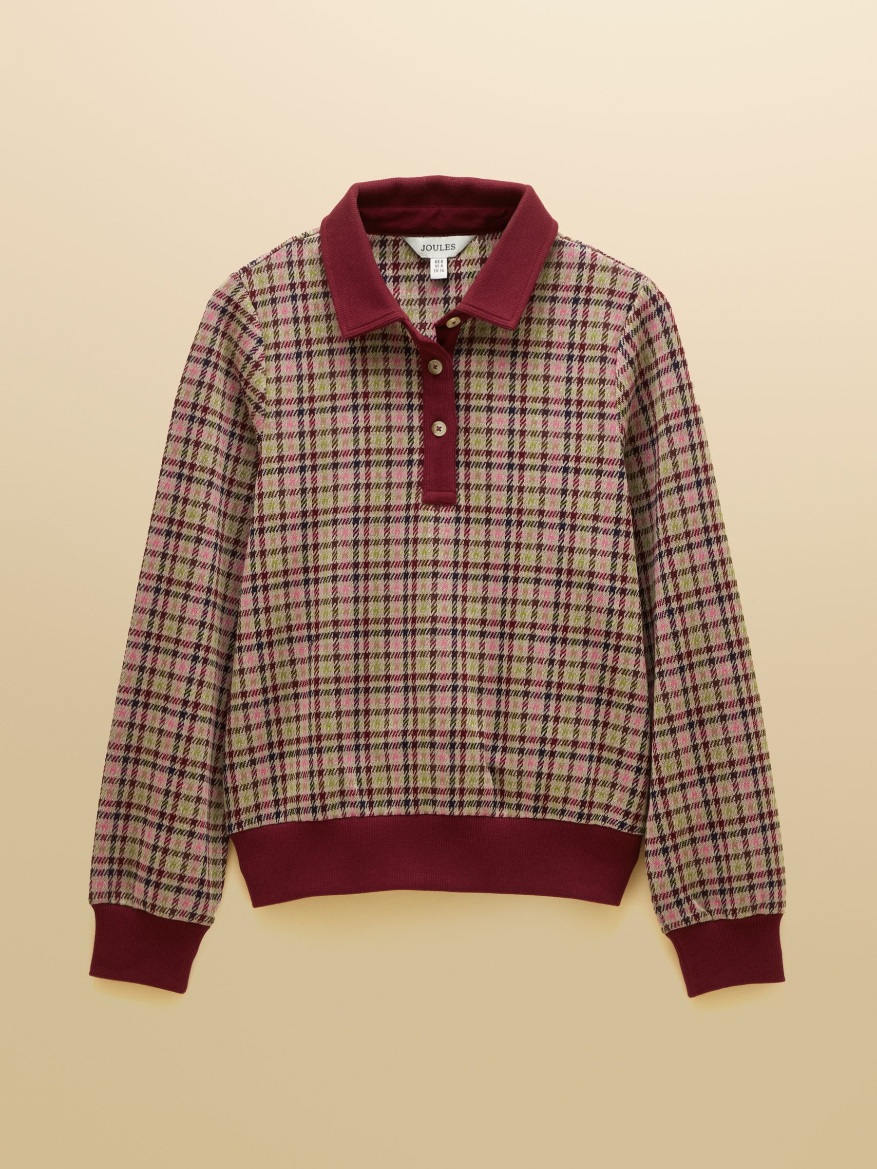Laurel Burgundy Houndstooth Check Long Sleeve Jersey Top - Image 8 of 8