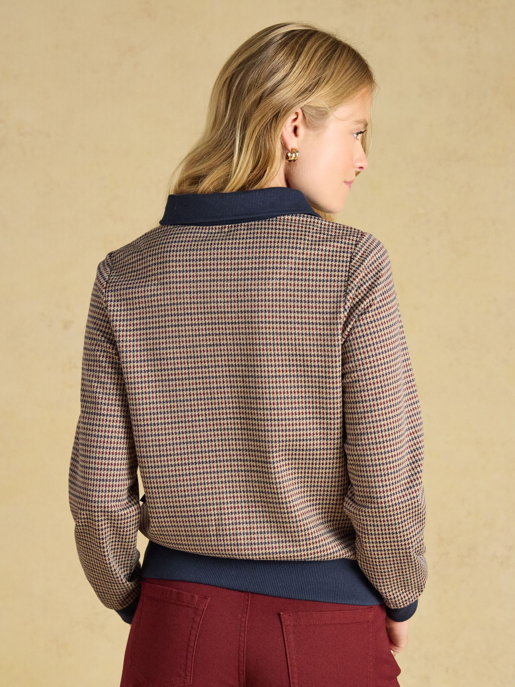 Laurel Navy Red Check Houndstooth Check Long Sleeve Jersey Top - Image 2 of 7