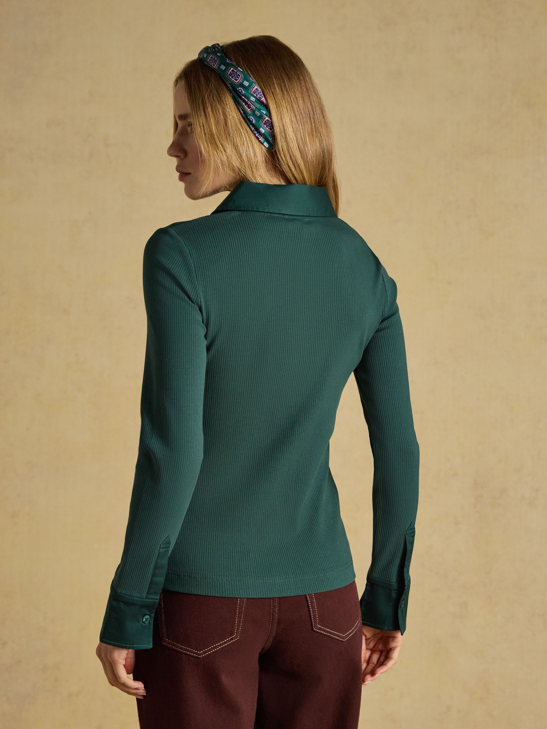 Forest Green Cotton Rich Long Sleeve Ribbed Jersey Shirt - Image 2 of 7