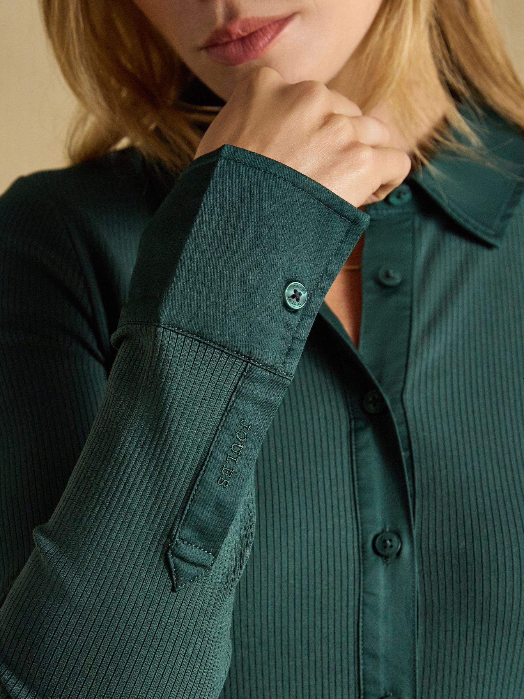 Forest Green Cotton Rich Long Sleeve Ribbed Jersey Shirt - Image 5 of 7