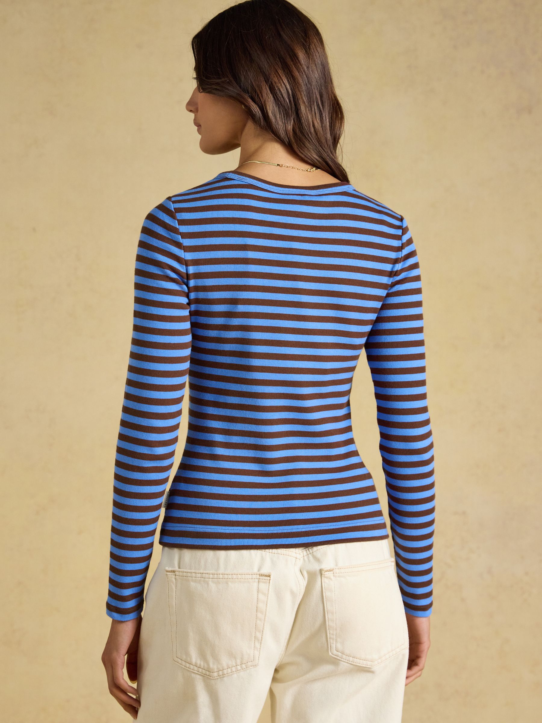 Sophie Blue & Brown Striped Long Sleeve Ribbed Fitted T-Shirt - Image 2 of 8 Sophie Blue & Brown Striped Long Sleeve Ribbed Fitted T-Shirt - Image 2 of 8