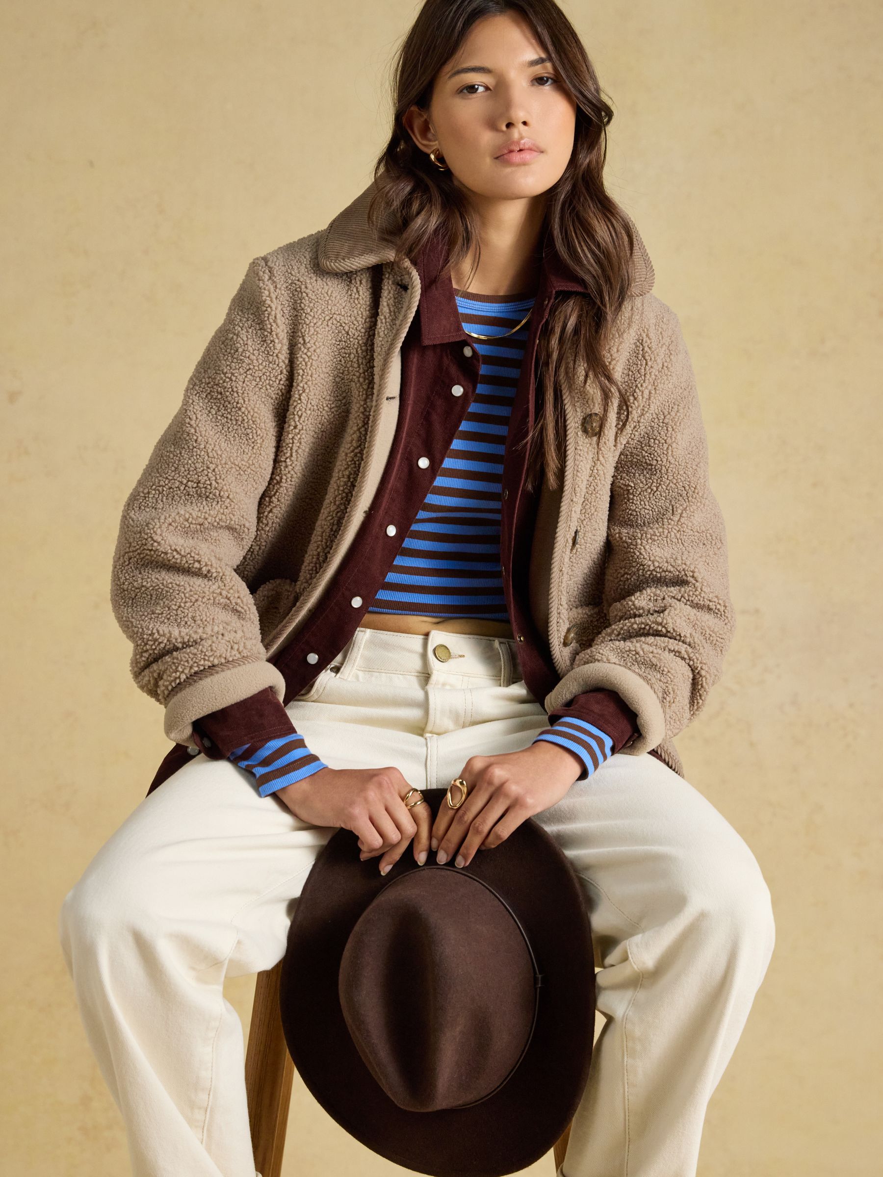Sophie Blue & Brown Striped Long Sleeve Ribbed Fitted T-Shirt - Image 3 of 8