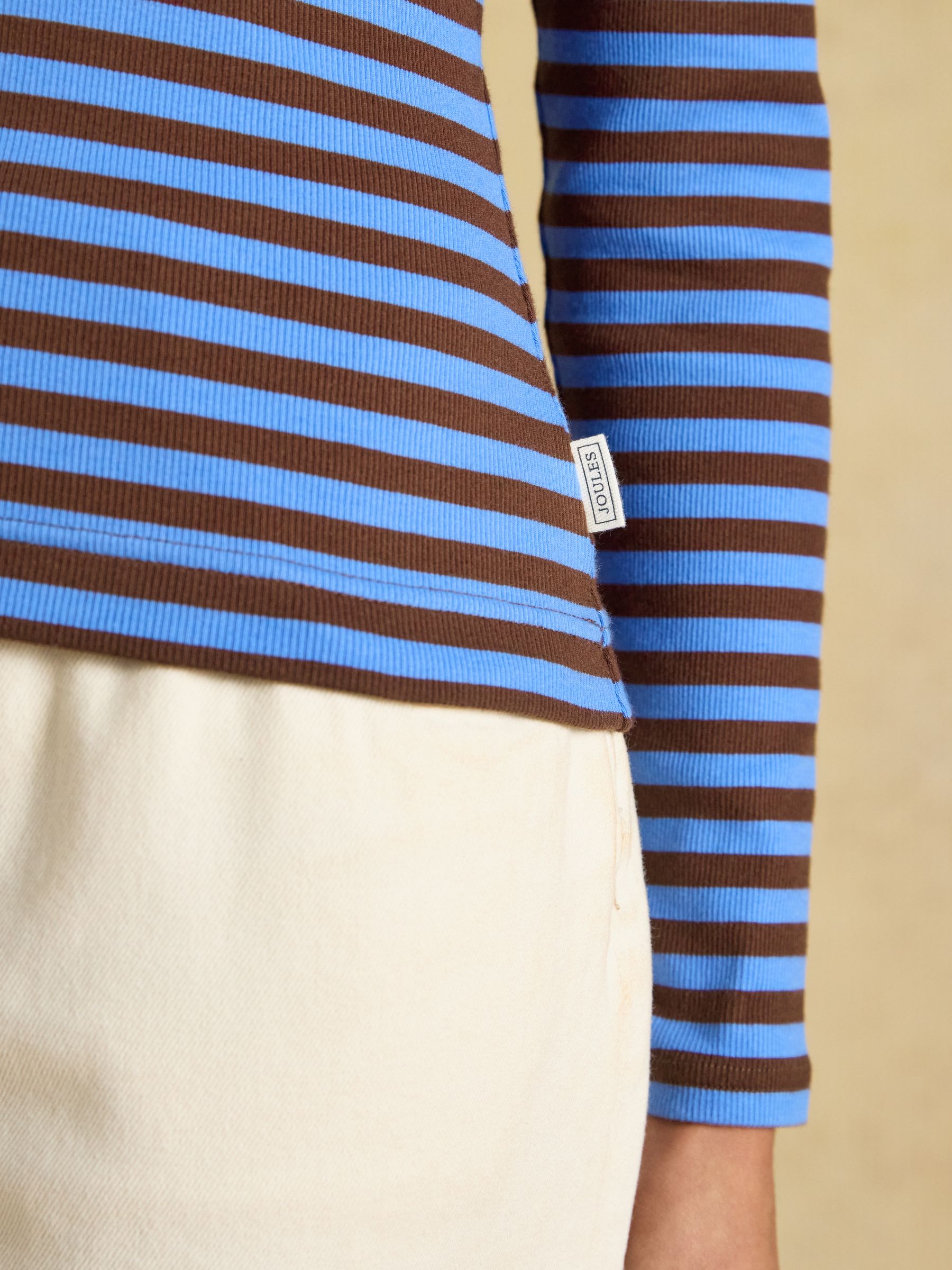 Sophie Blue & Brown Striped Long Sleeve Ribbed Fitted T-Shirt - Image 7 of 8