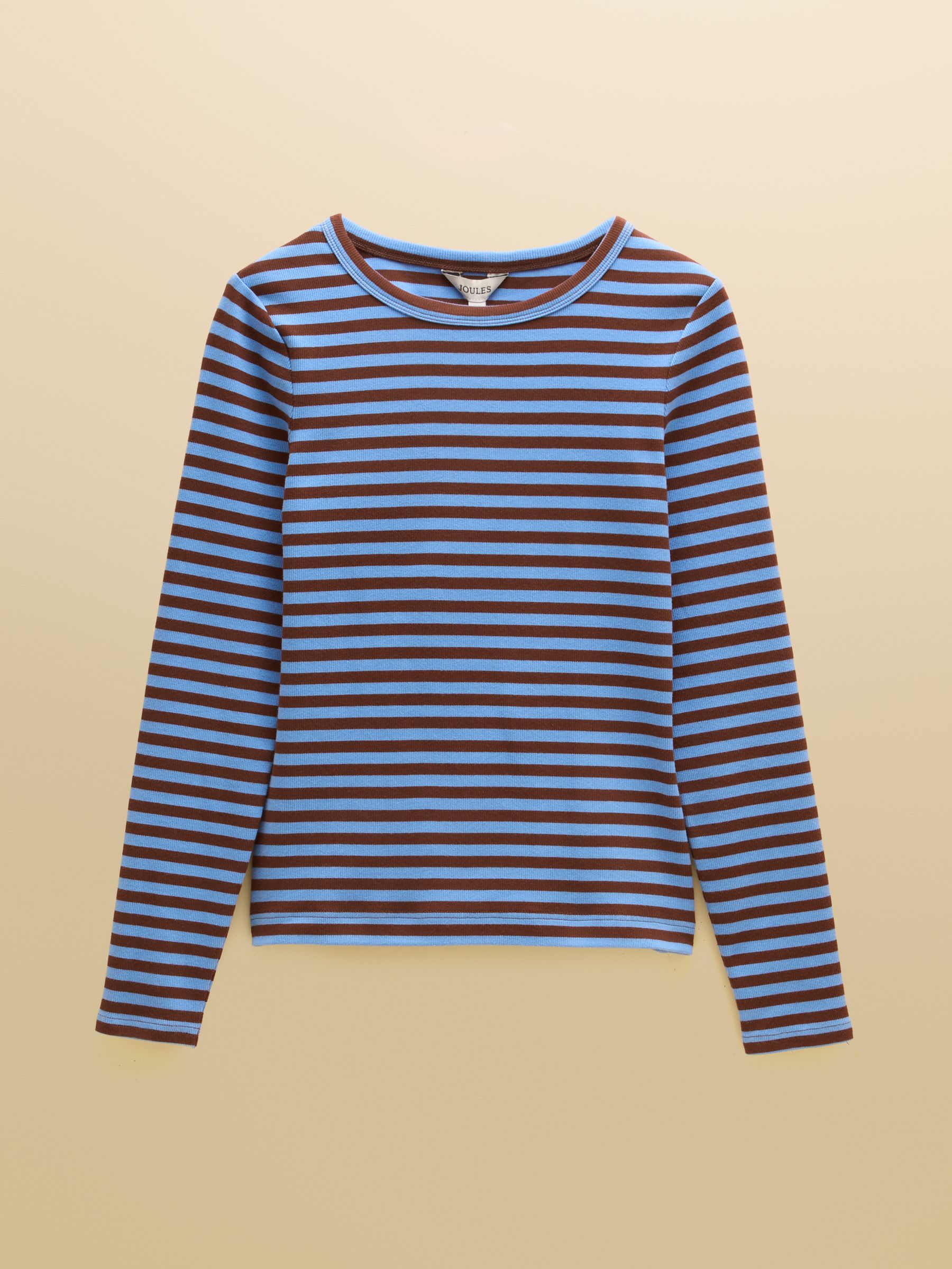 Sophie Blue & Brown Striped Long Sleeve Ribbed Fitted T-Shirt - Image 8 of 8