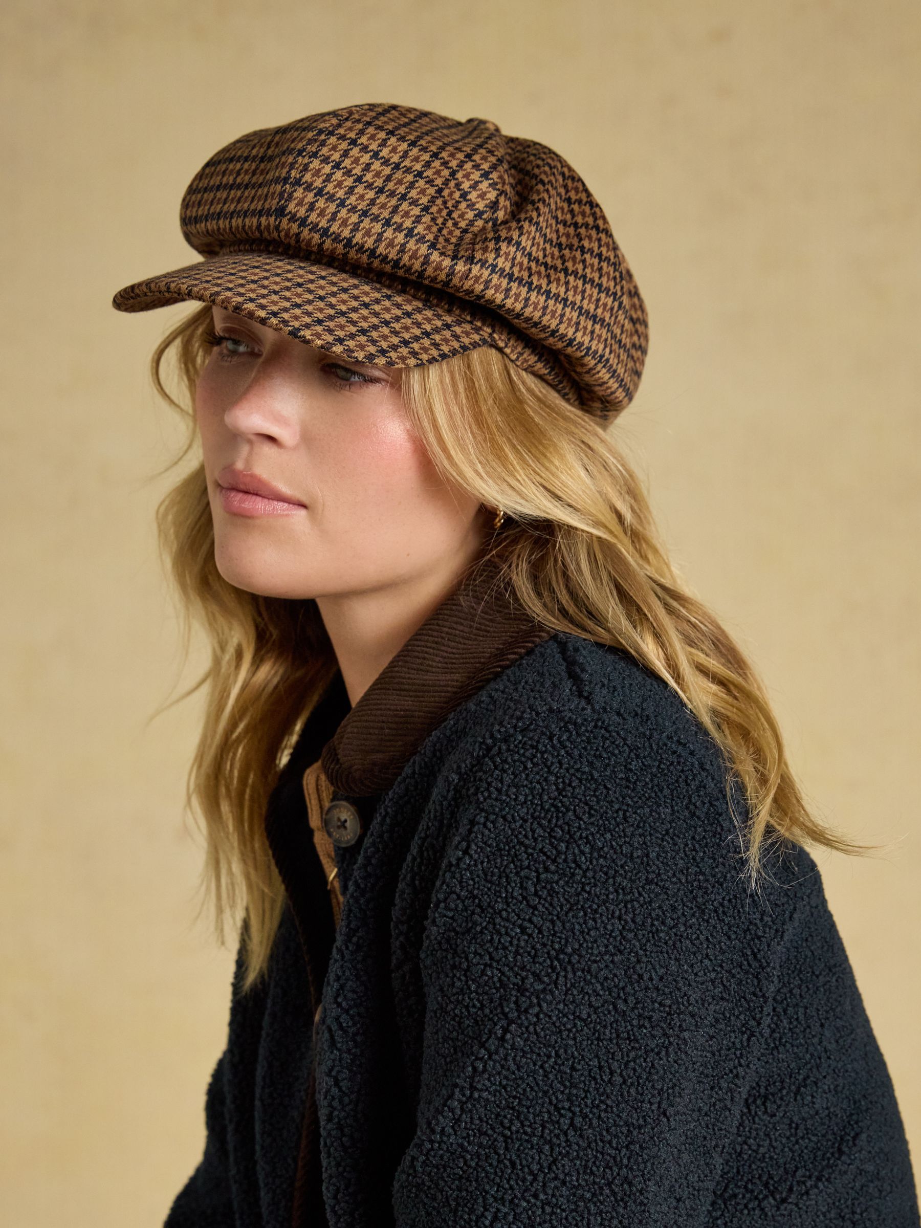 Elvaston Neutral Houndstooth Tweed Hat - Image 1 of 7
