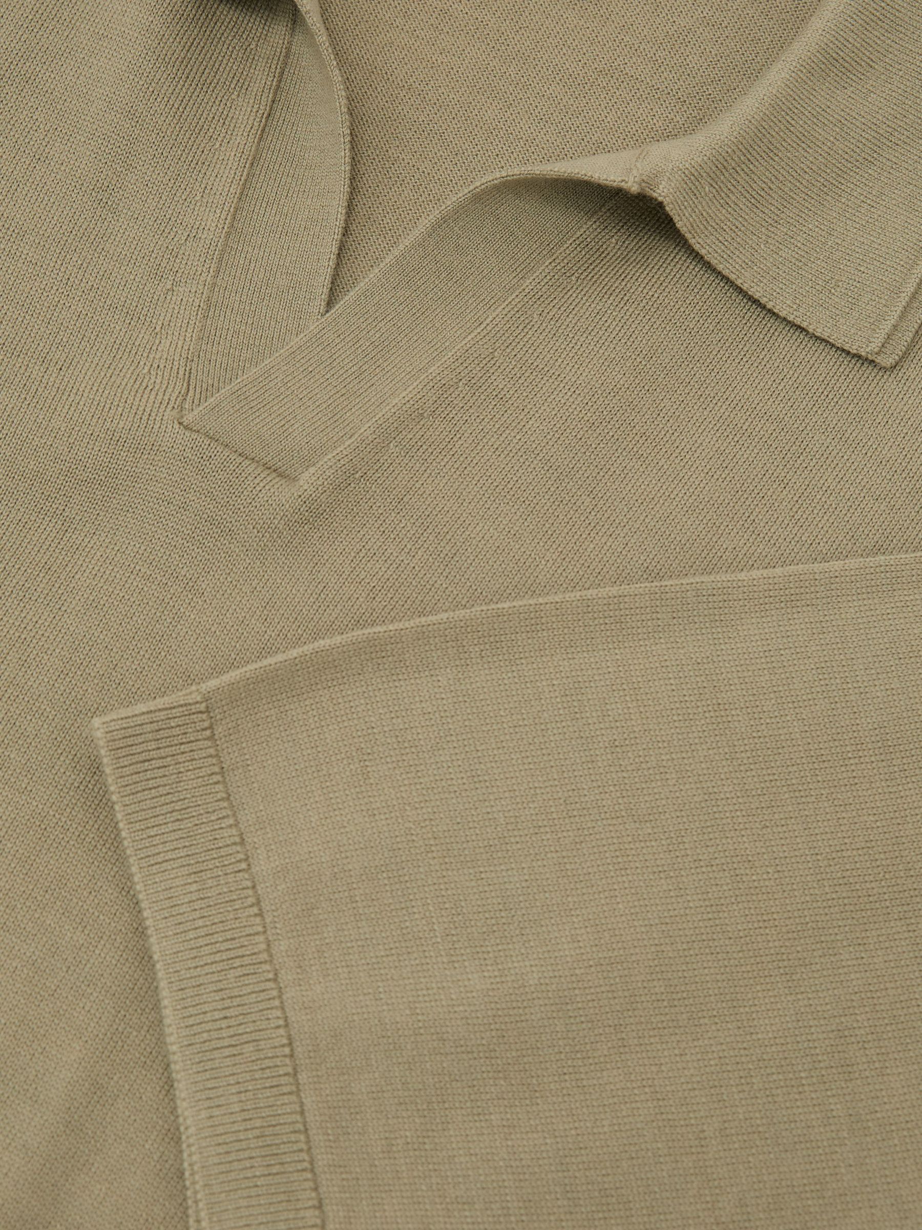 Merino Wool Open-Collar Polo Shirt in Soft Olive Green - Image 5 of 5