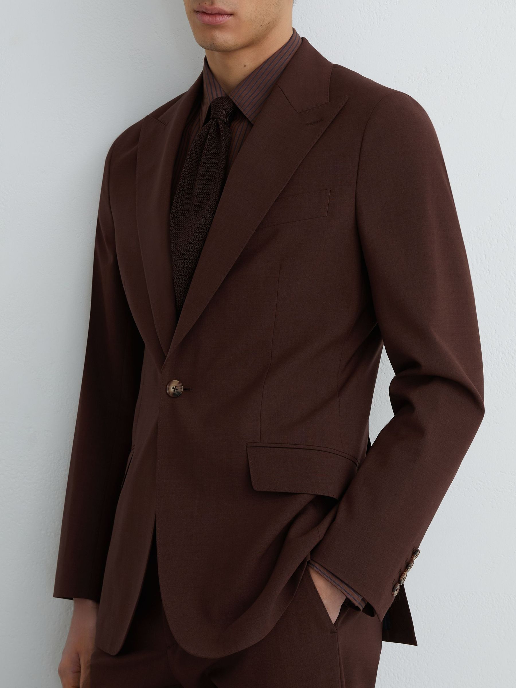 Classic Fit Wool-Blend Single-Breasted Suit Blazer in Chocolate Brown - image 3