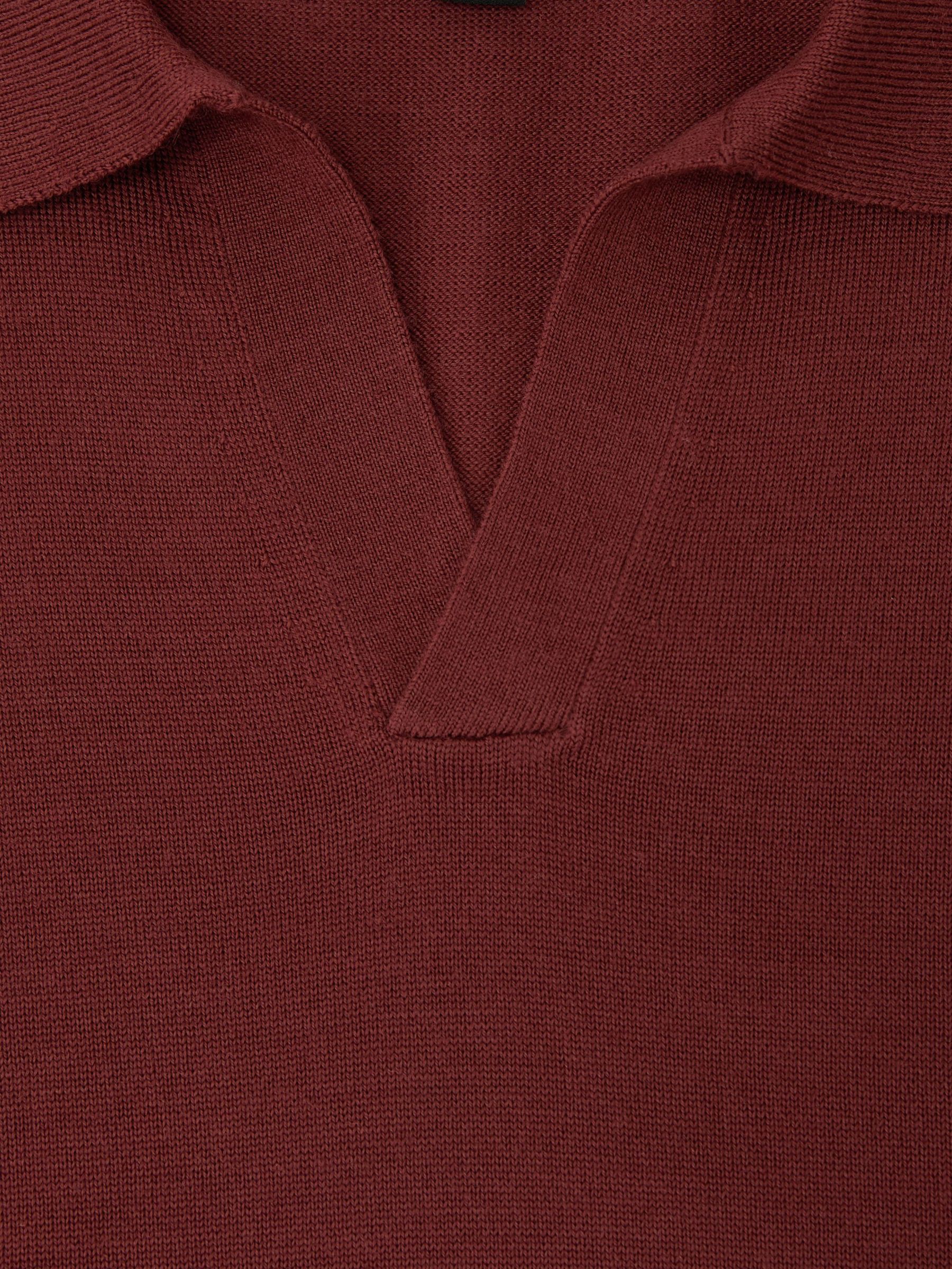 Merino Wool Open Collar Polo Shirt in Rooibos Red - Image 6 of 6