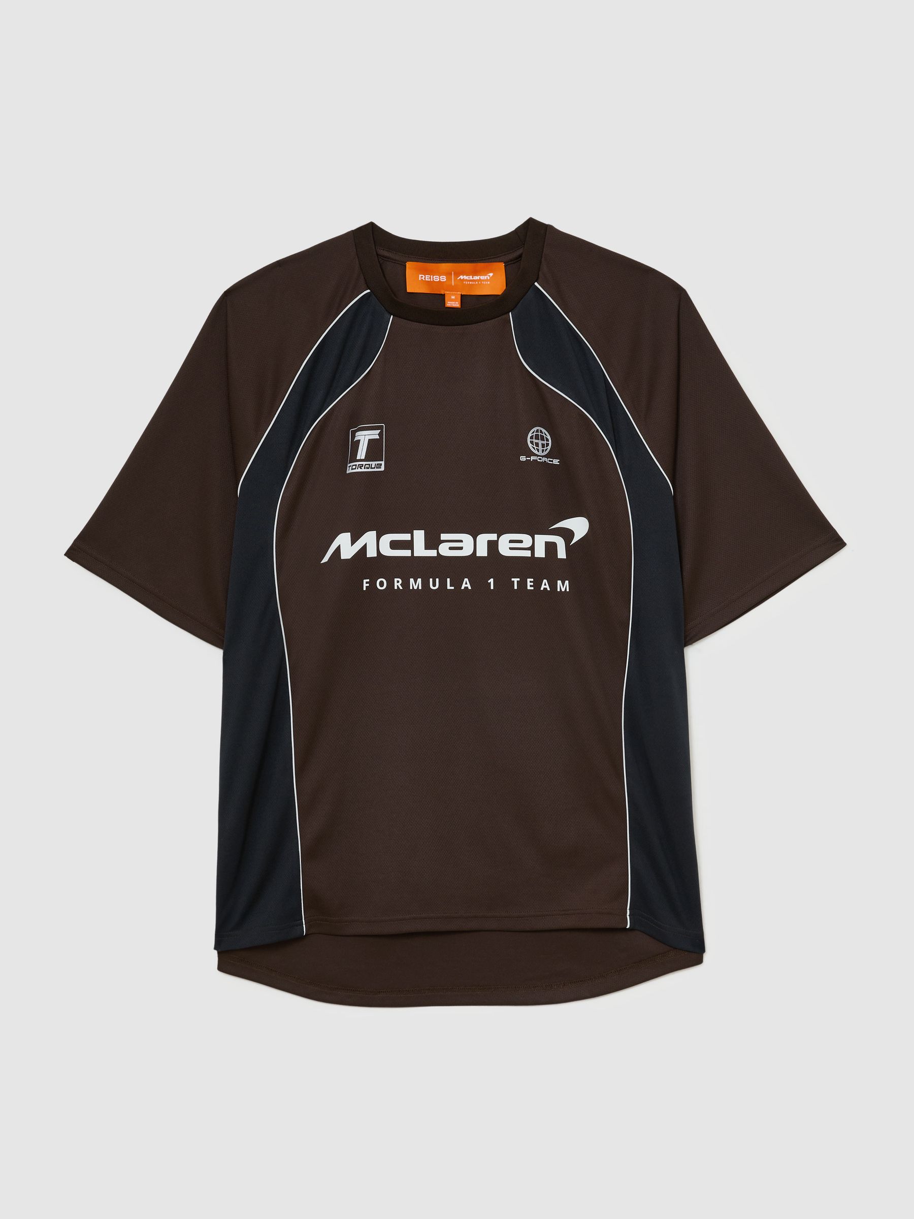 McLaren Racing Relaxed Contrast Driver T-Shirt Unisex-Fit in Chocolate Brown - Image 2 of 10