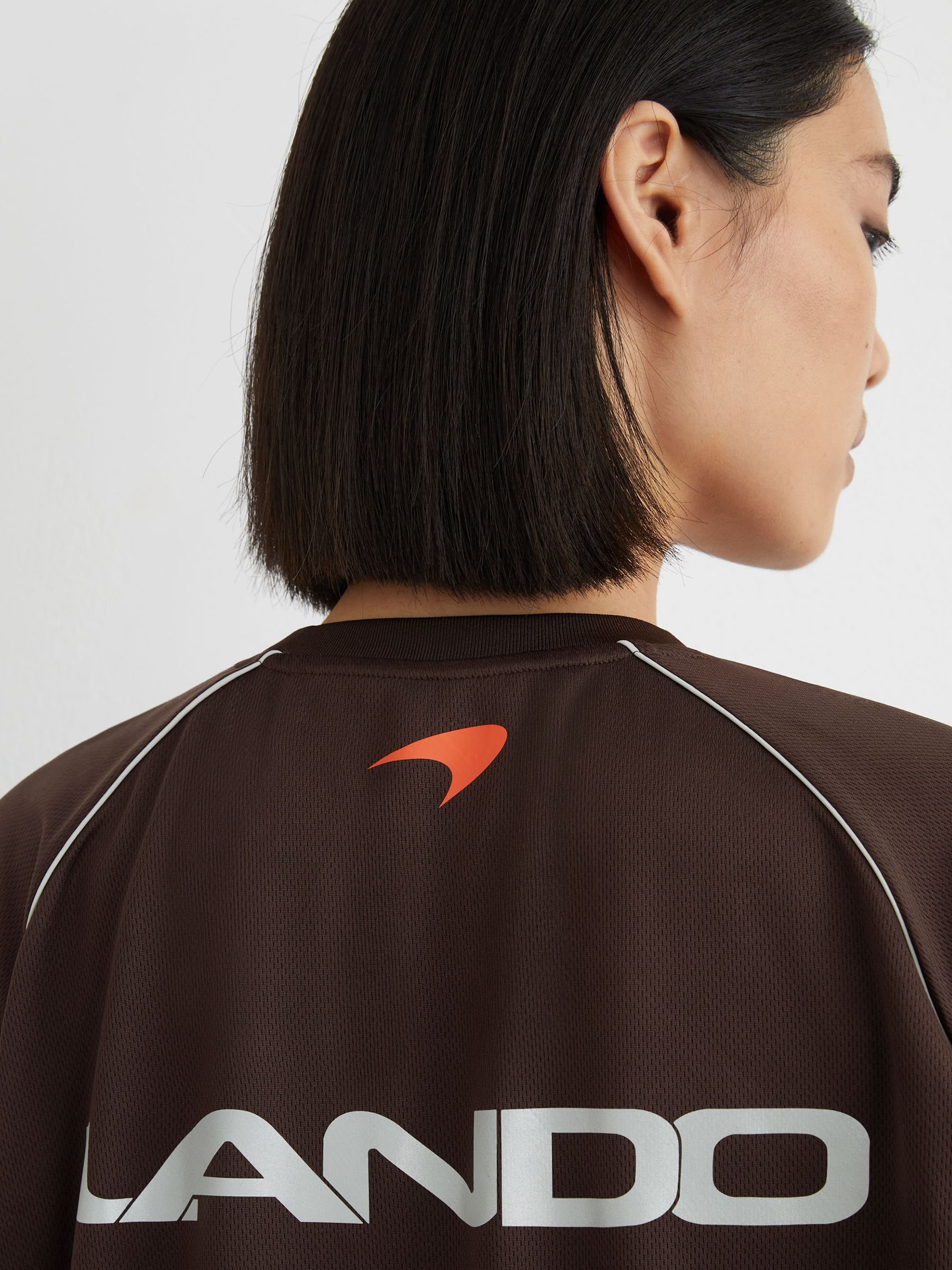 McLaren Racing Relaxed Contrast Driver T-Shirt Unisex-Fit in Chocolate Brown - Image 7 of 10