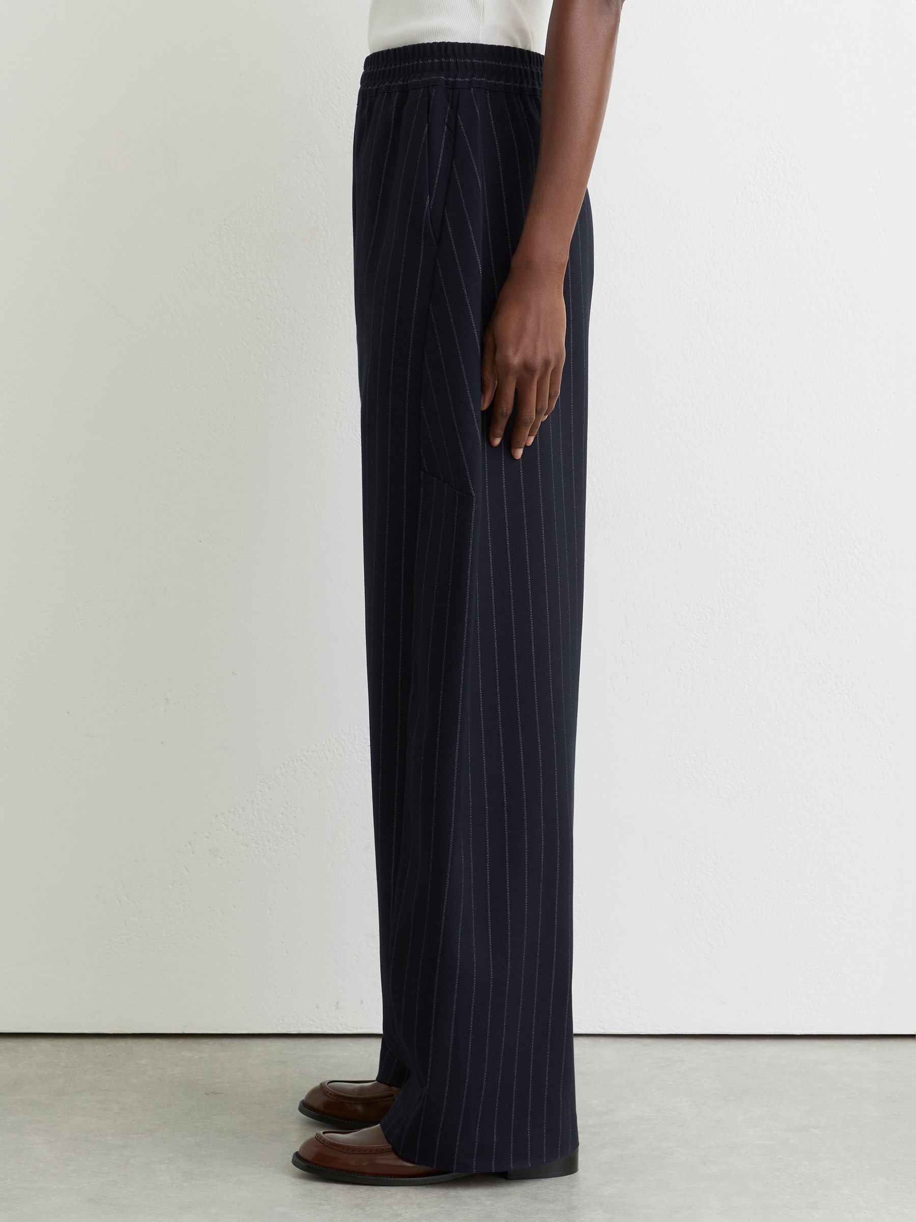 Petite Barrel-Leg Pinstripe Trousers in Navy - Image 5 of 9
