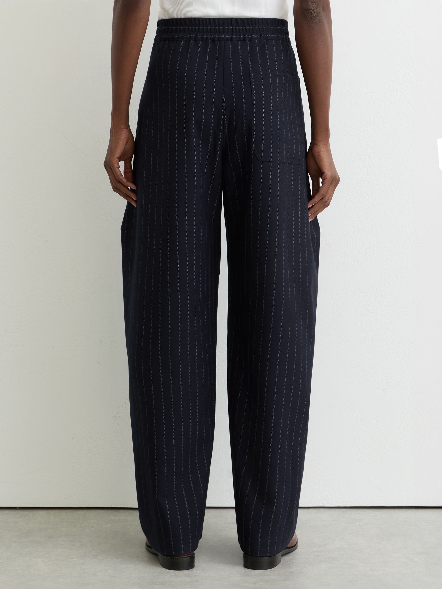 Petite Barrel-Leg Pinstripe Trousers in Navy - Image 6 of 9
