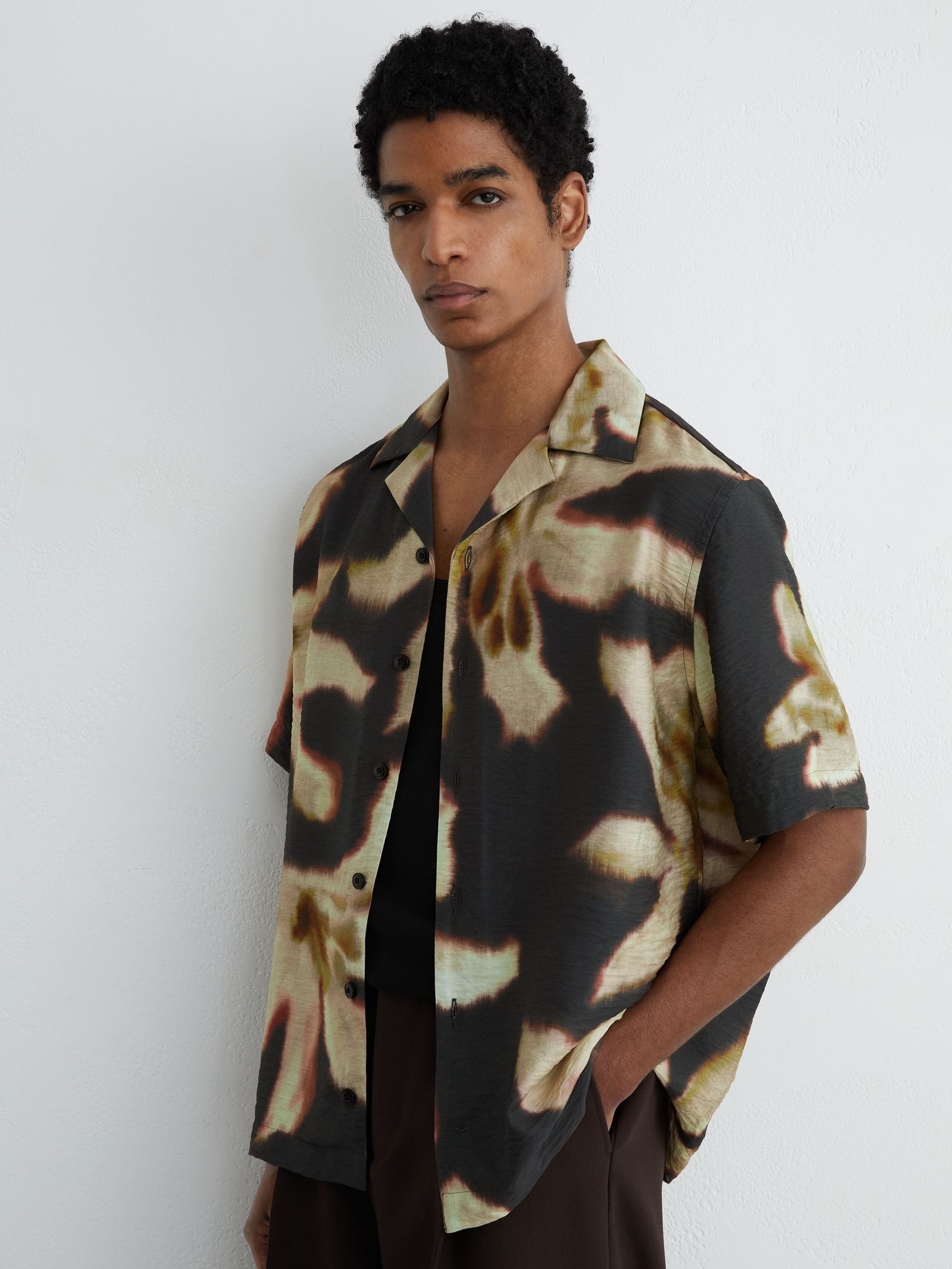 Graphic Floral-Print Short-Sleeve Shirt in Black - Image 1 of 7